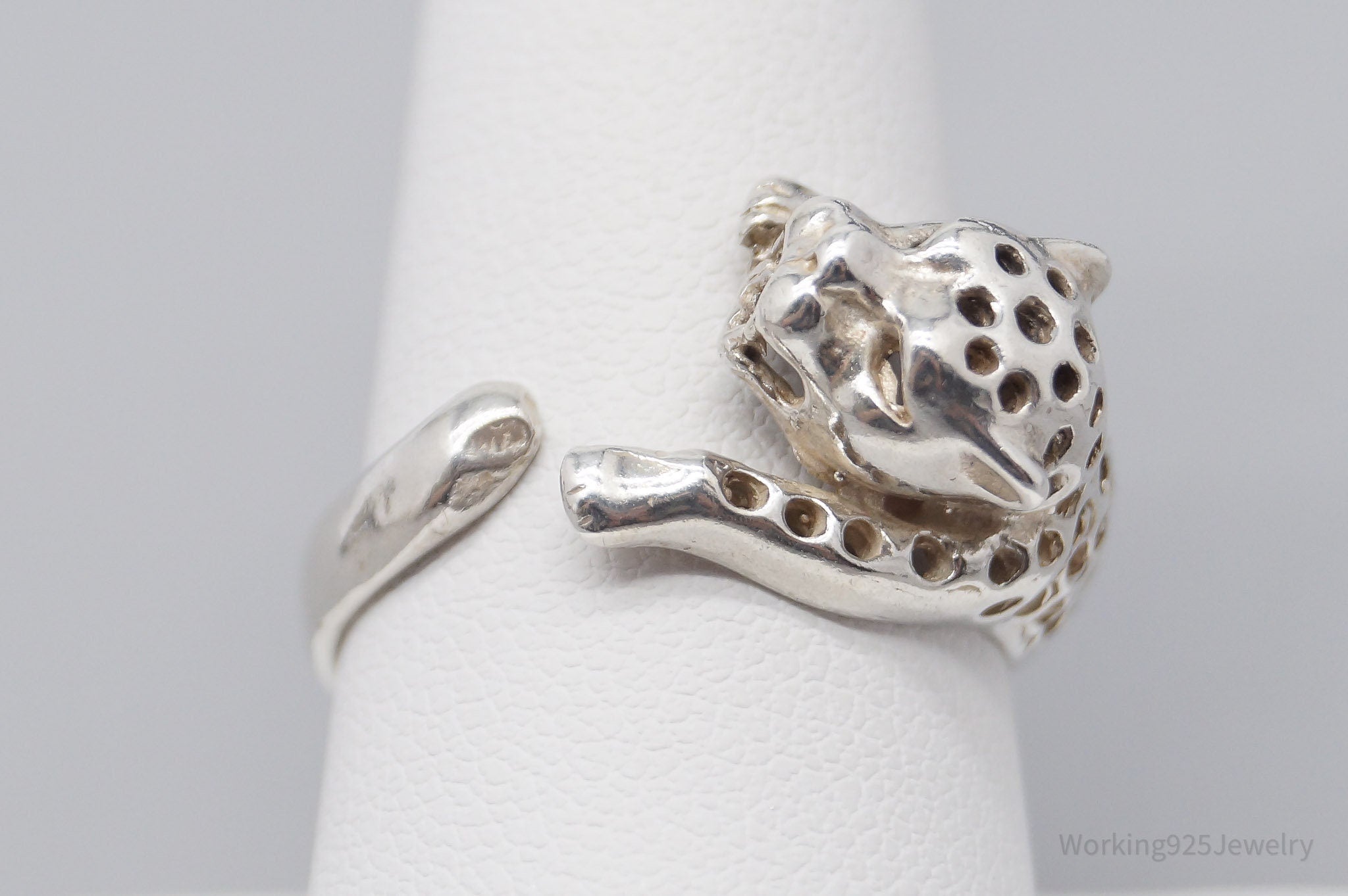 Vintage Cheetah Sterling Silver Wrap Ring - Size 9 Adjustable