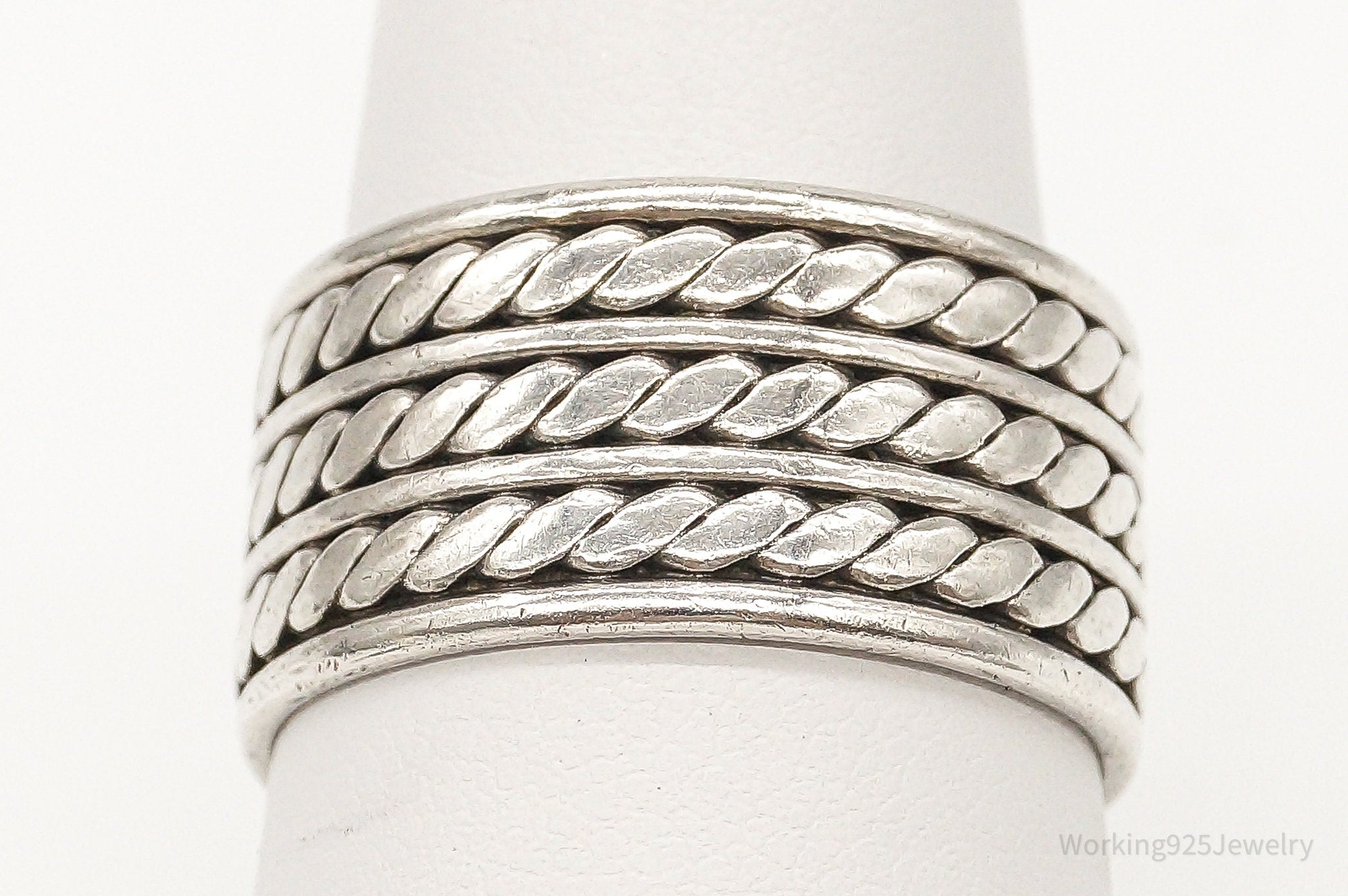 Vintage Modern Braid Rope Sterling Silver Band Ring - Size 9