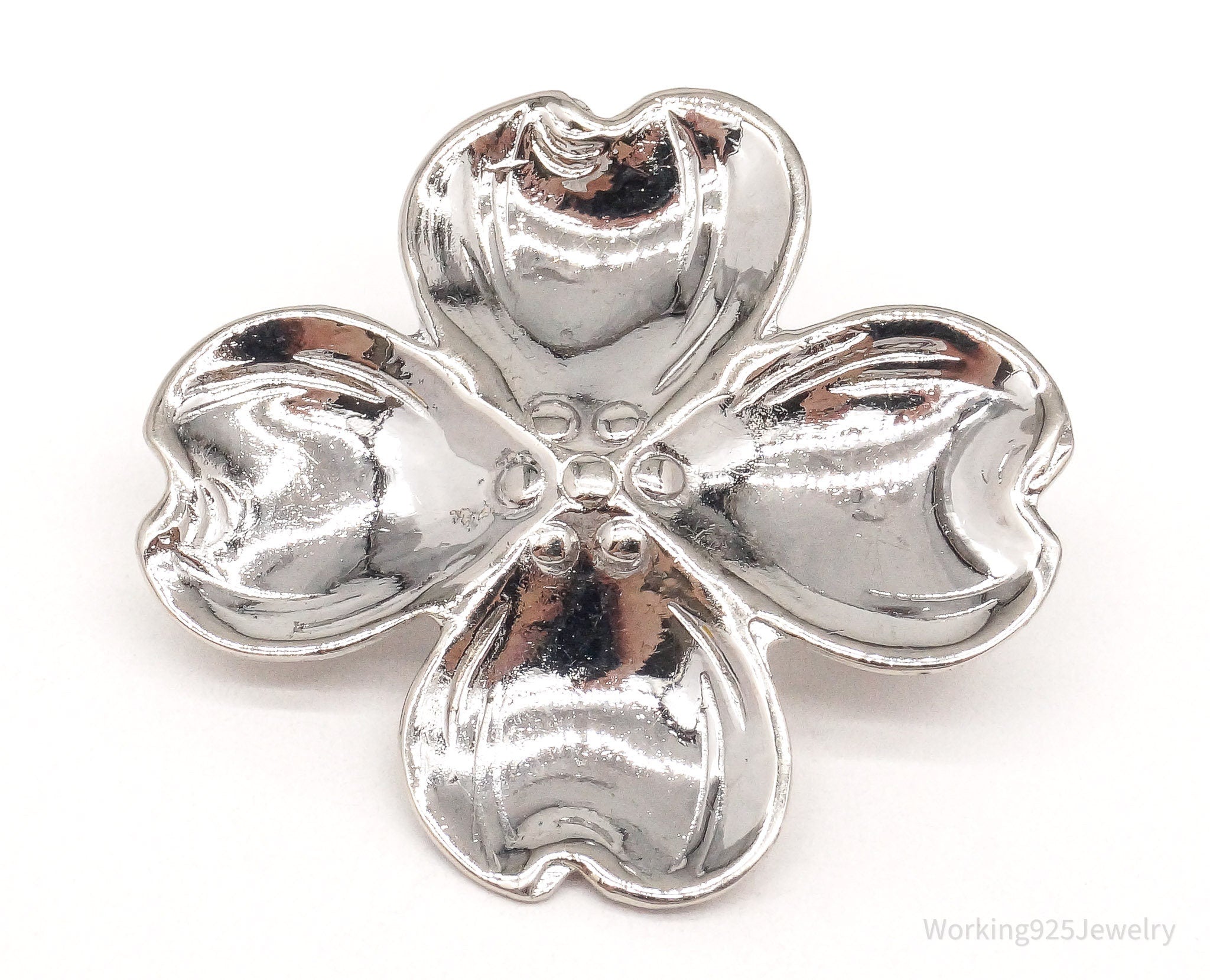 Vintage Designer Lang Dogwood Flower Sterling Silver Brooch Pin