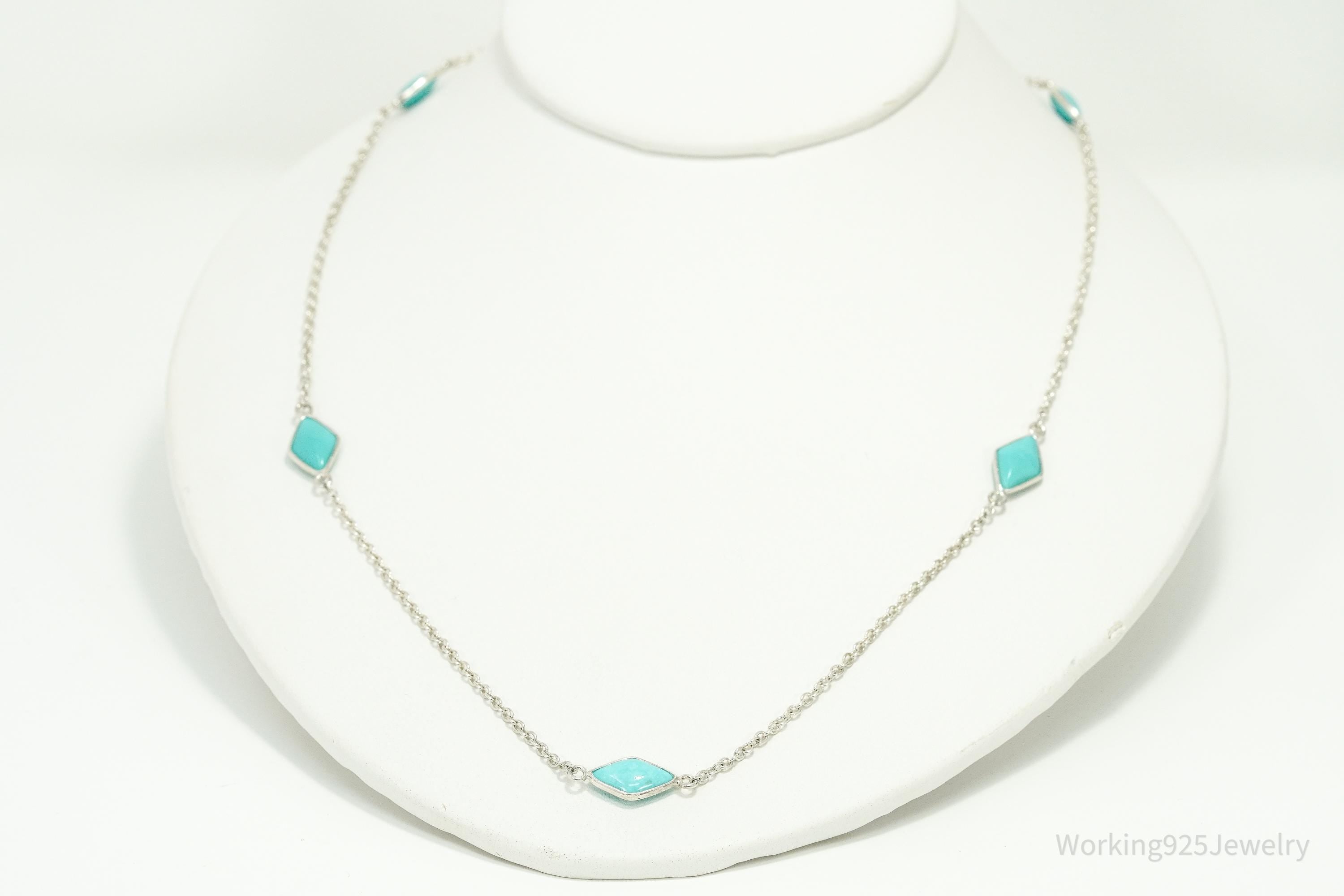 Vintage Jay King Desert Rose Trading Turquoise Sterling Silver Necklace 26"