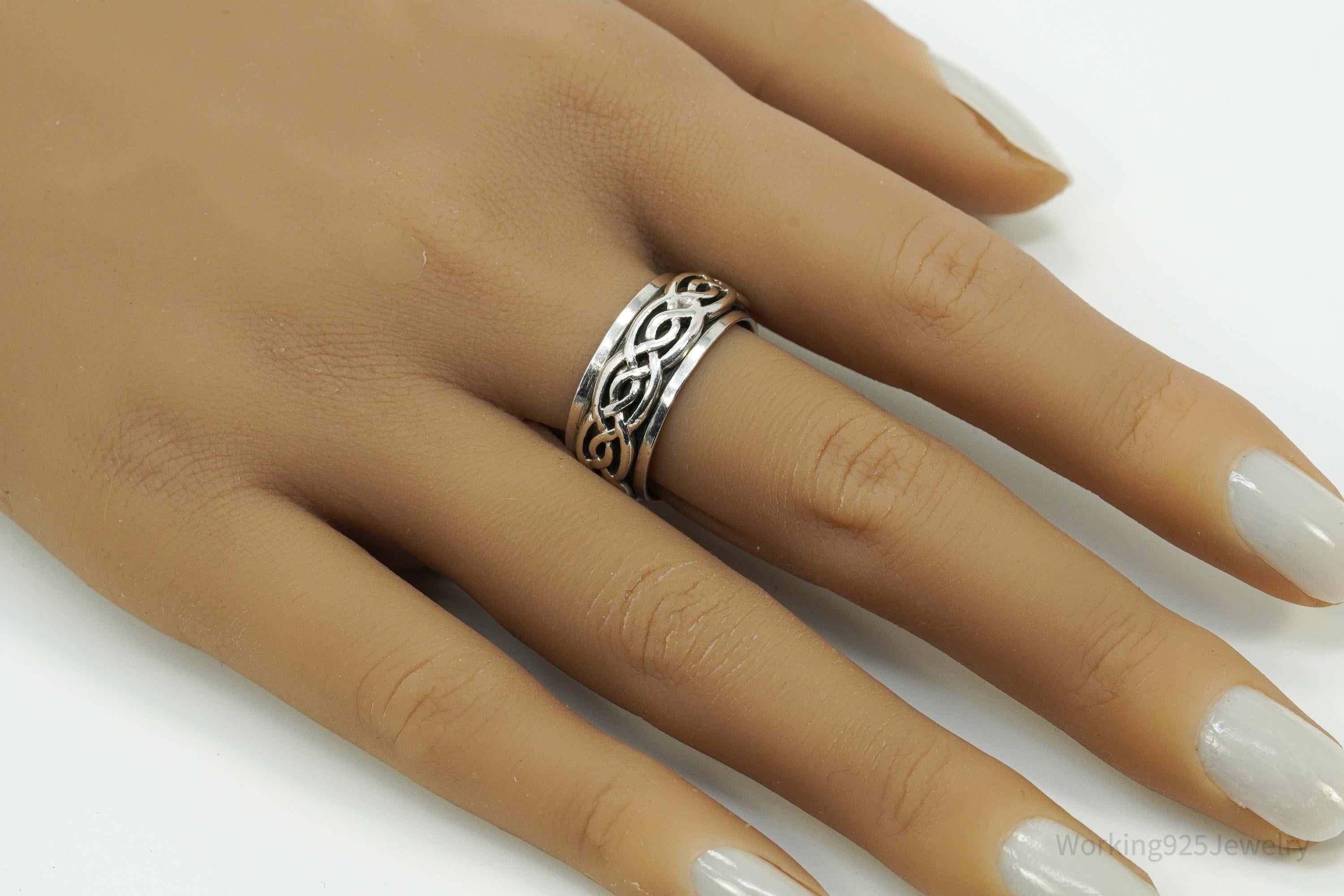 Vintage Celtic Style Design Sterling Silver Spinner Band Ring Size 8.75