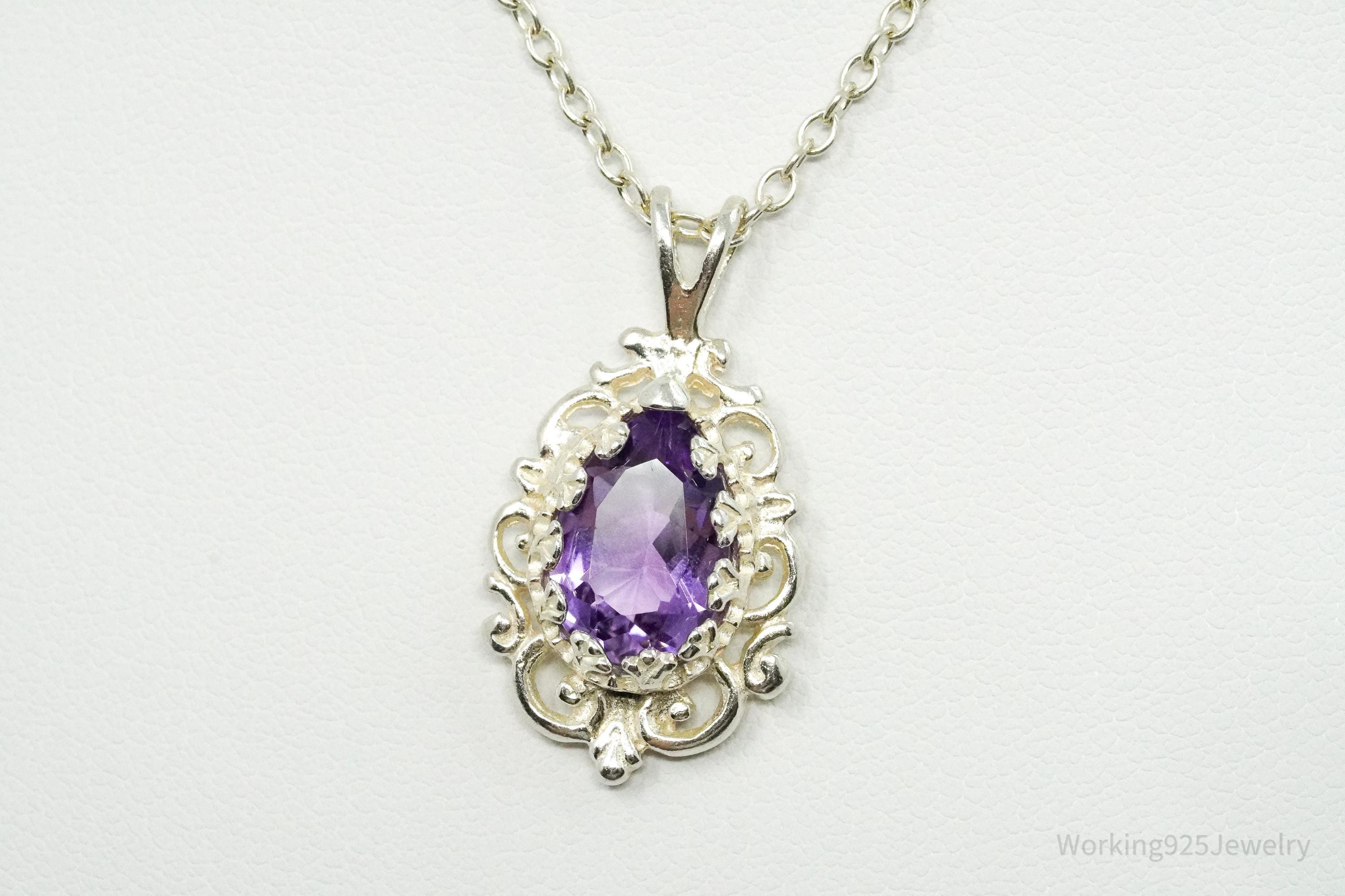 Vintage Amethyst Sterling Silver Chain Necklace 16"