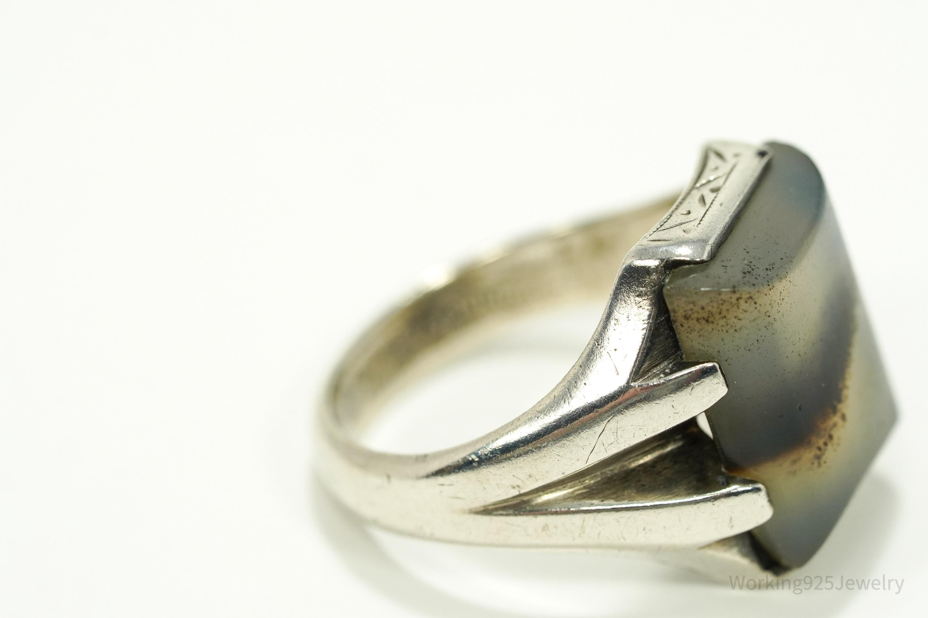 Antique Agate Sterling Silver Ring - Size 9.5