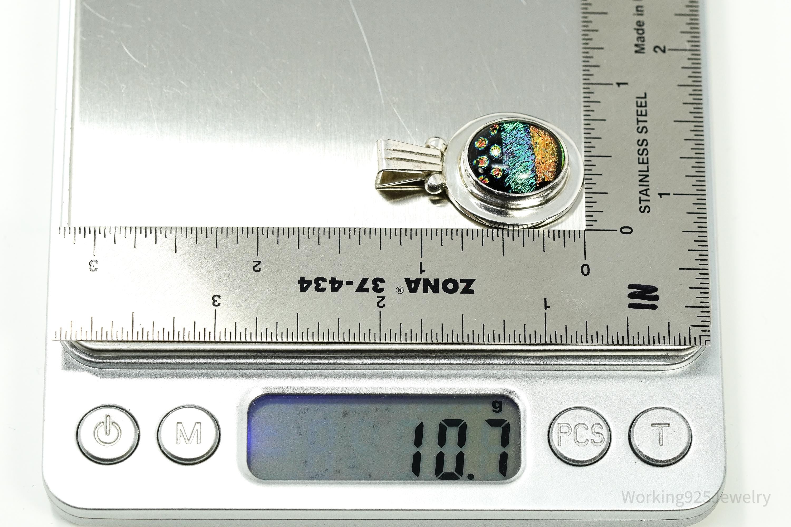 Vintage Dichroic Glass Sterling Silver Pendant
