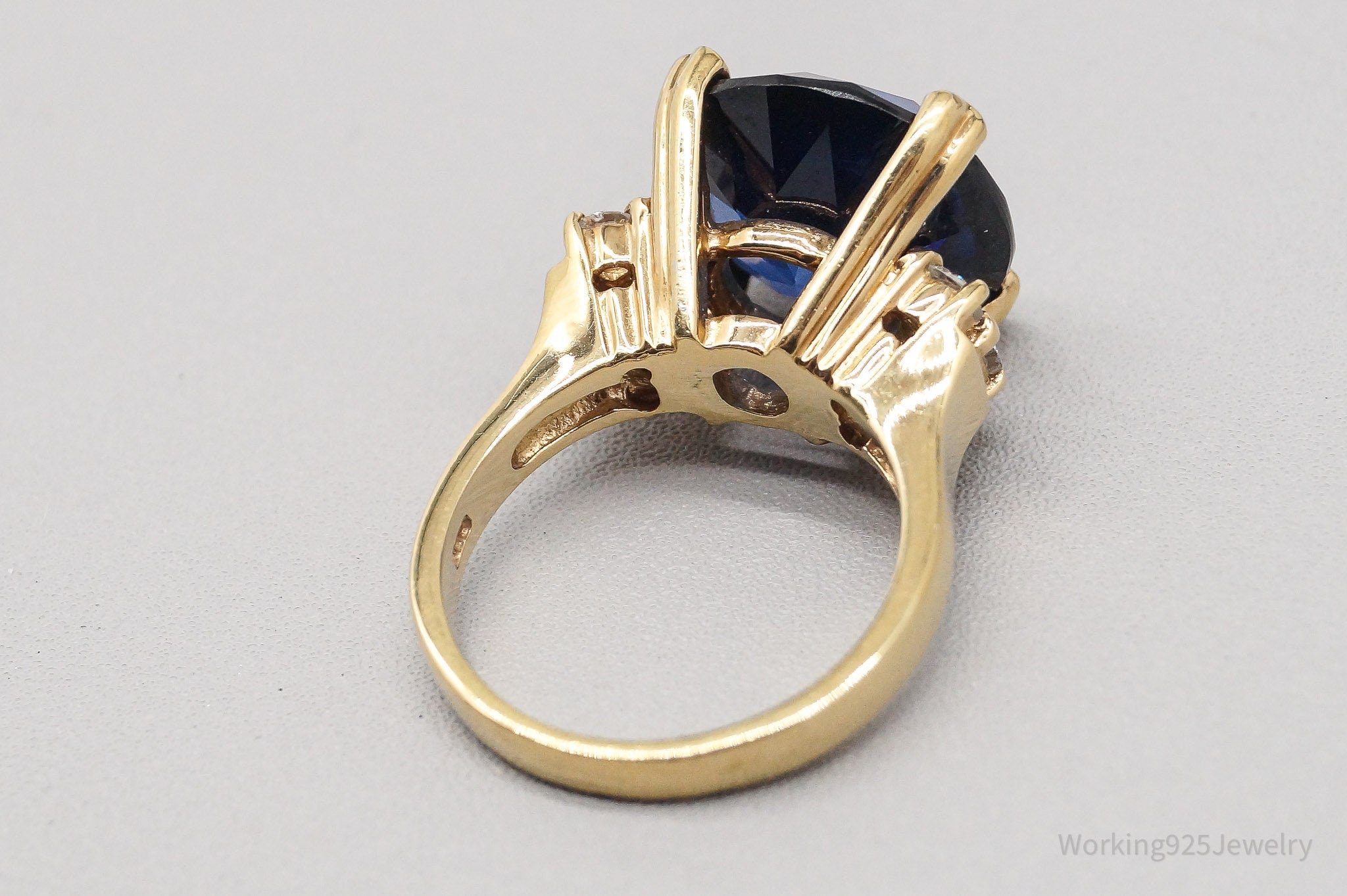 Vintage Lab Sapphire Cubic Zirconia Gold Over Sterling Silver Ring Size 6