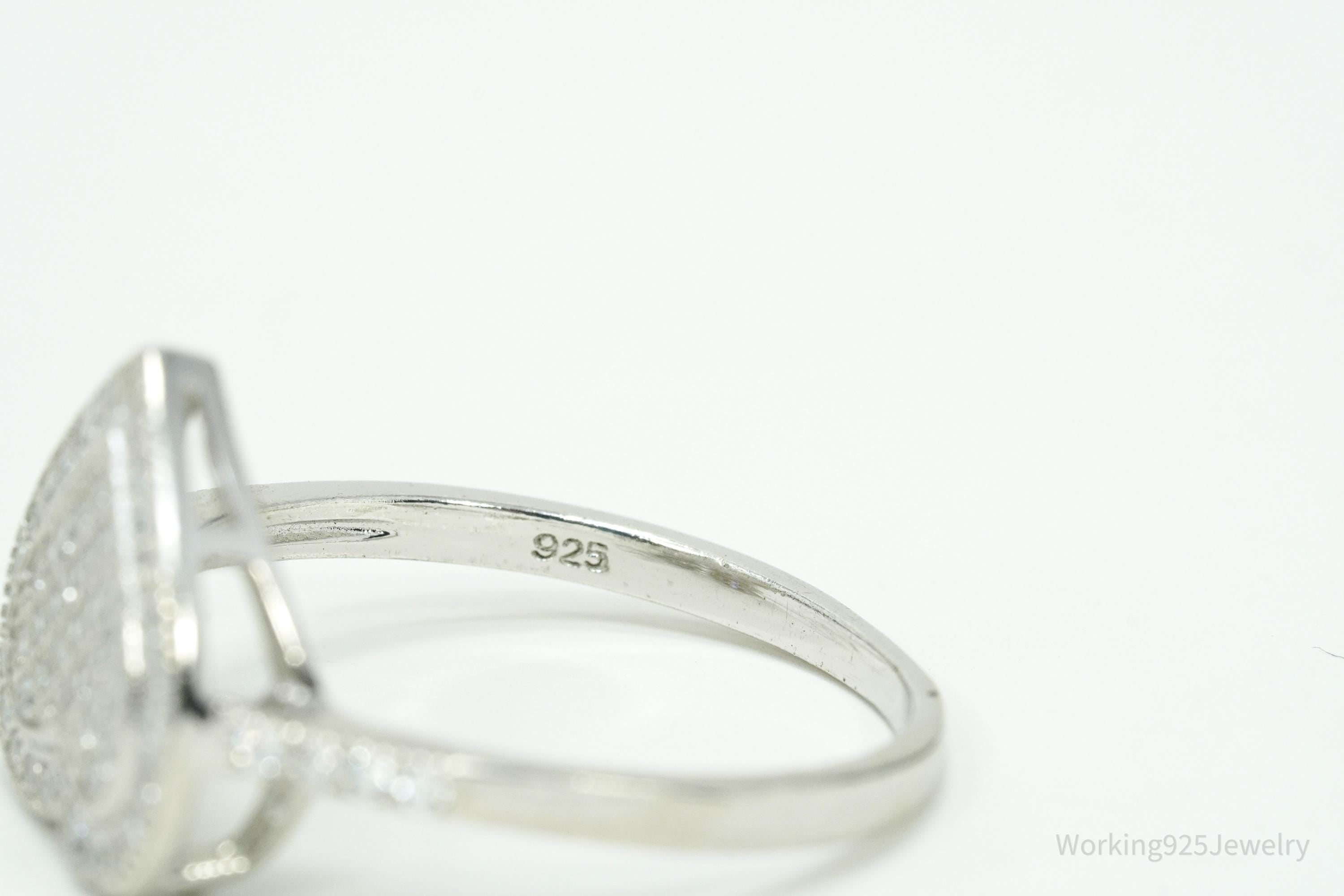 Vintage Cubic Zirconia Heart Sterling Silver Ring - Size 10.25