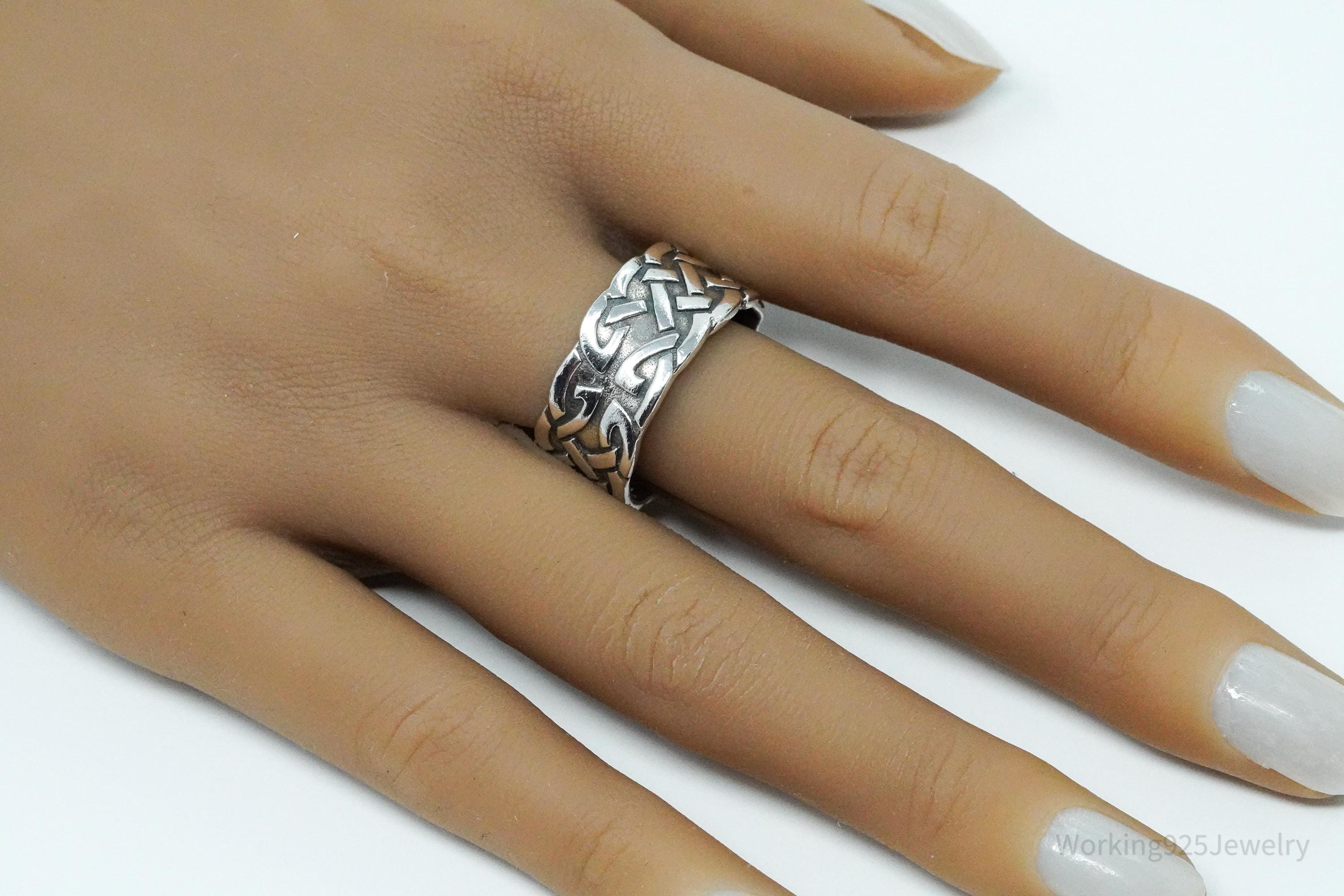 Vintage Celtic Knots Sterling Silver Band Ring - Size 11.5