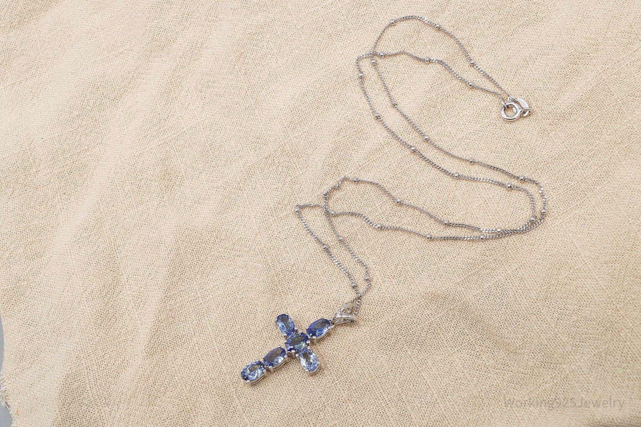 Vintage Tanzanite Cross Sterling Silver Necklace - 18"