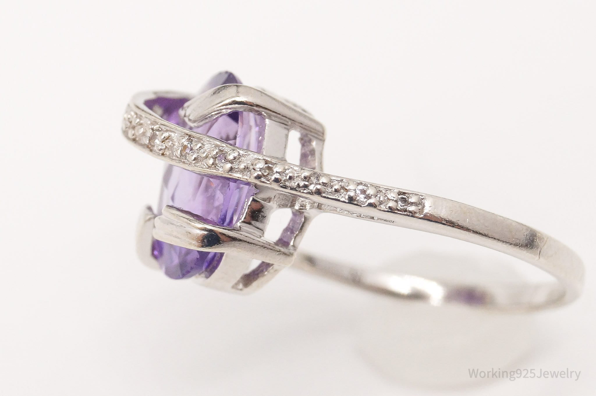 Vintage Amethyst White Topaz Sterling Silver Ring Size 7