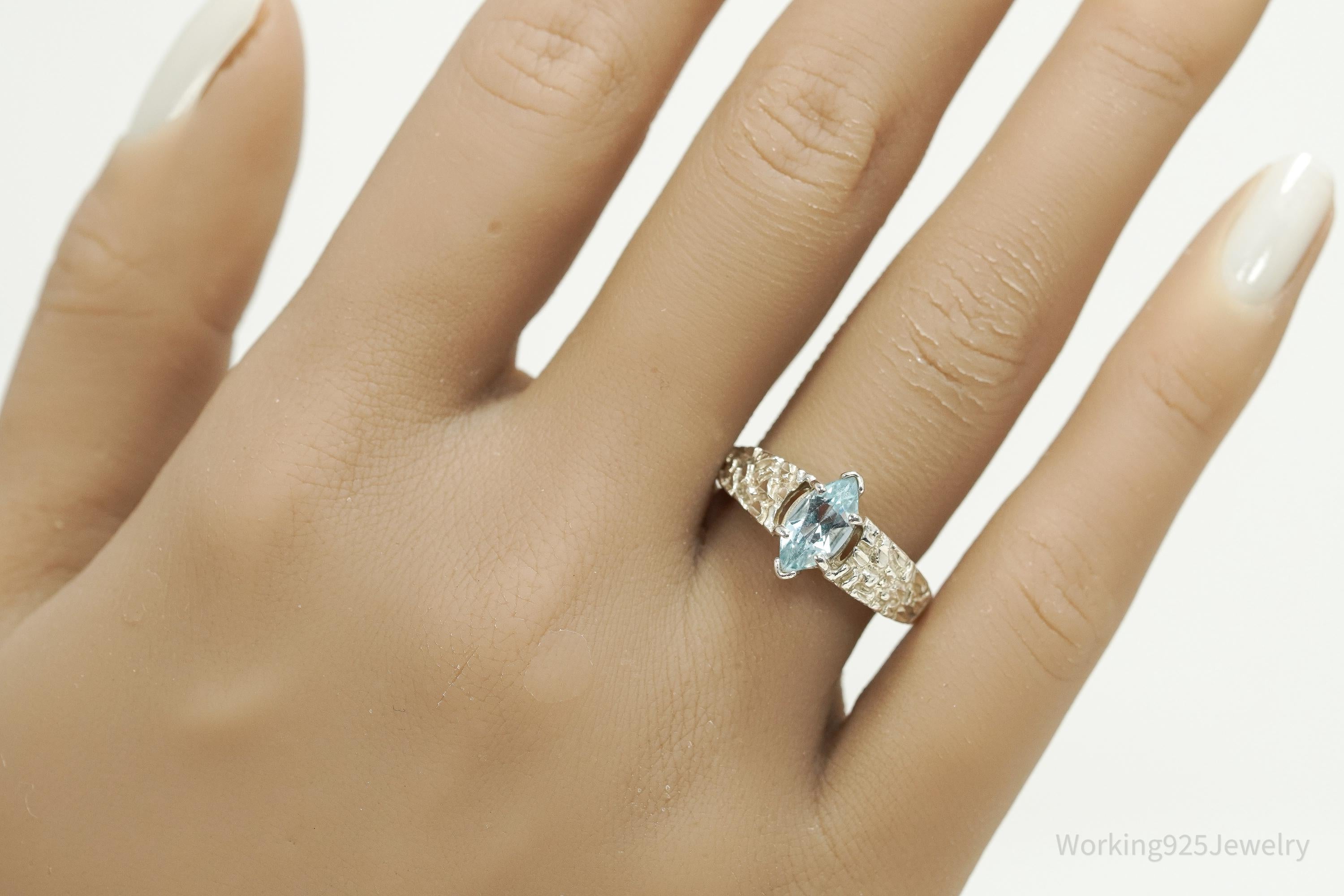 Vintage Designer Kabana Blue Topaz Sterling Silver Ring - Size 8