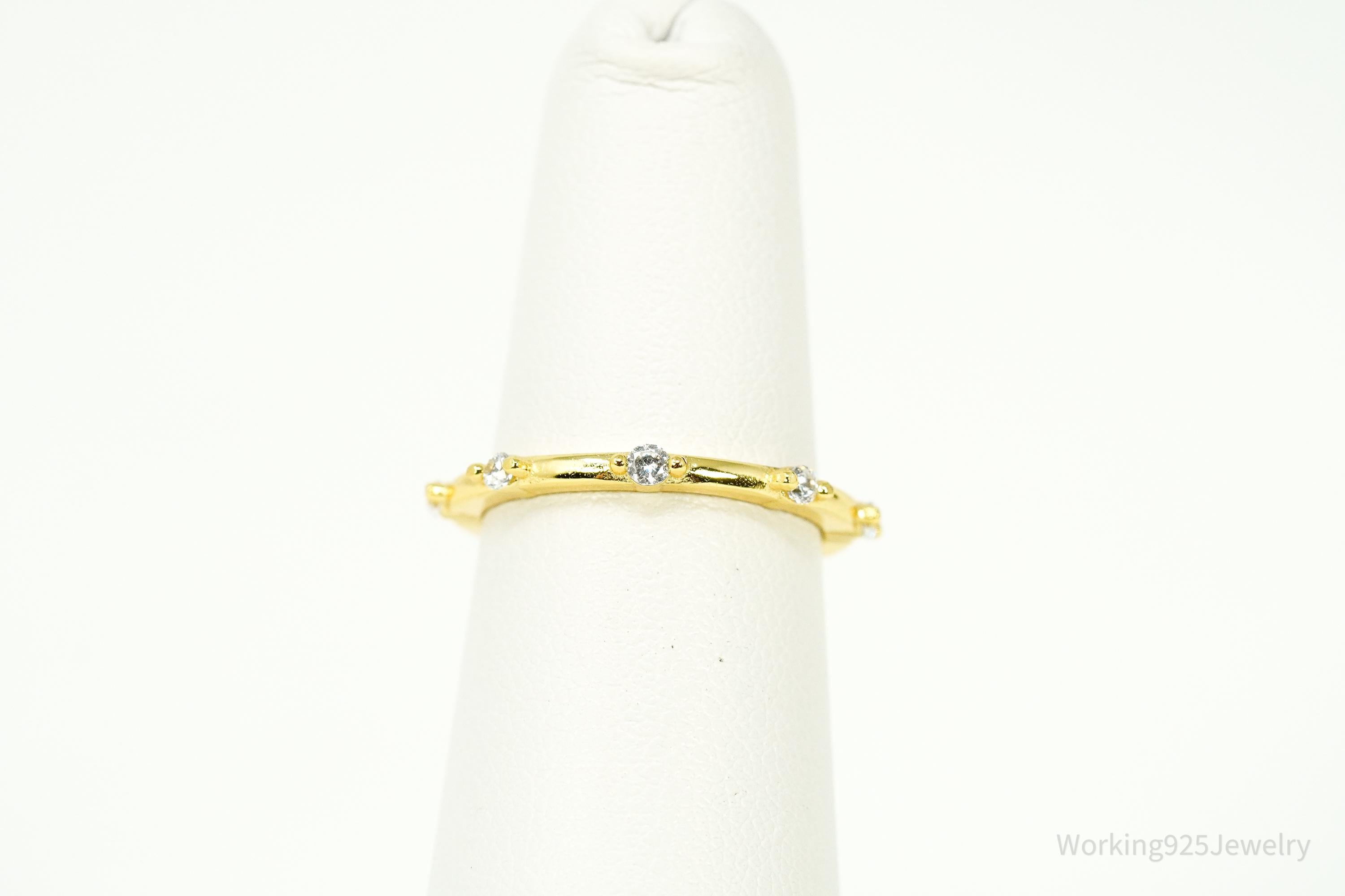 Vintage Cubic Zirconia Gold Vermeil Sterling Silver Ring - Size 5