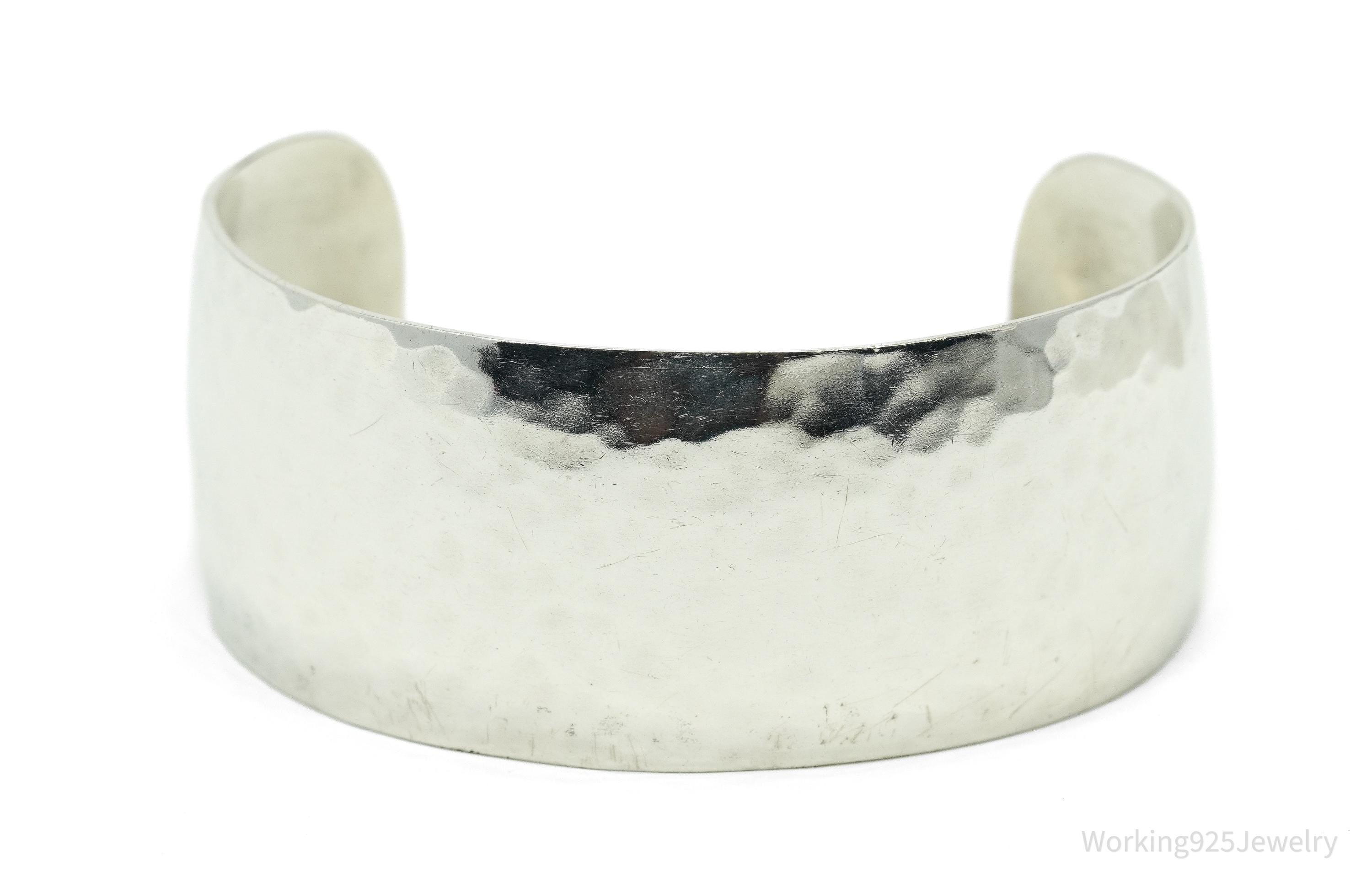 Vintage Handwrought Hammered Style Sterling Silver Cuff Bracelet 7"