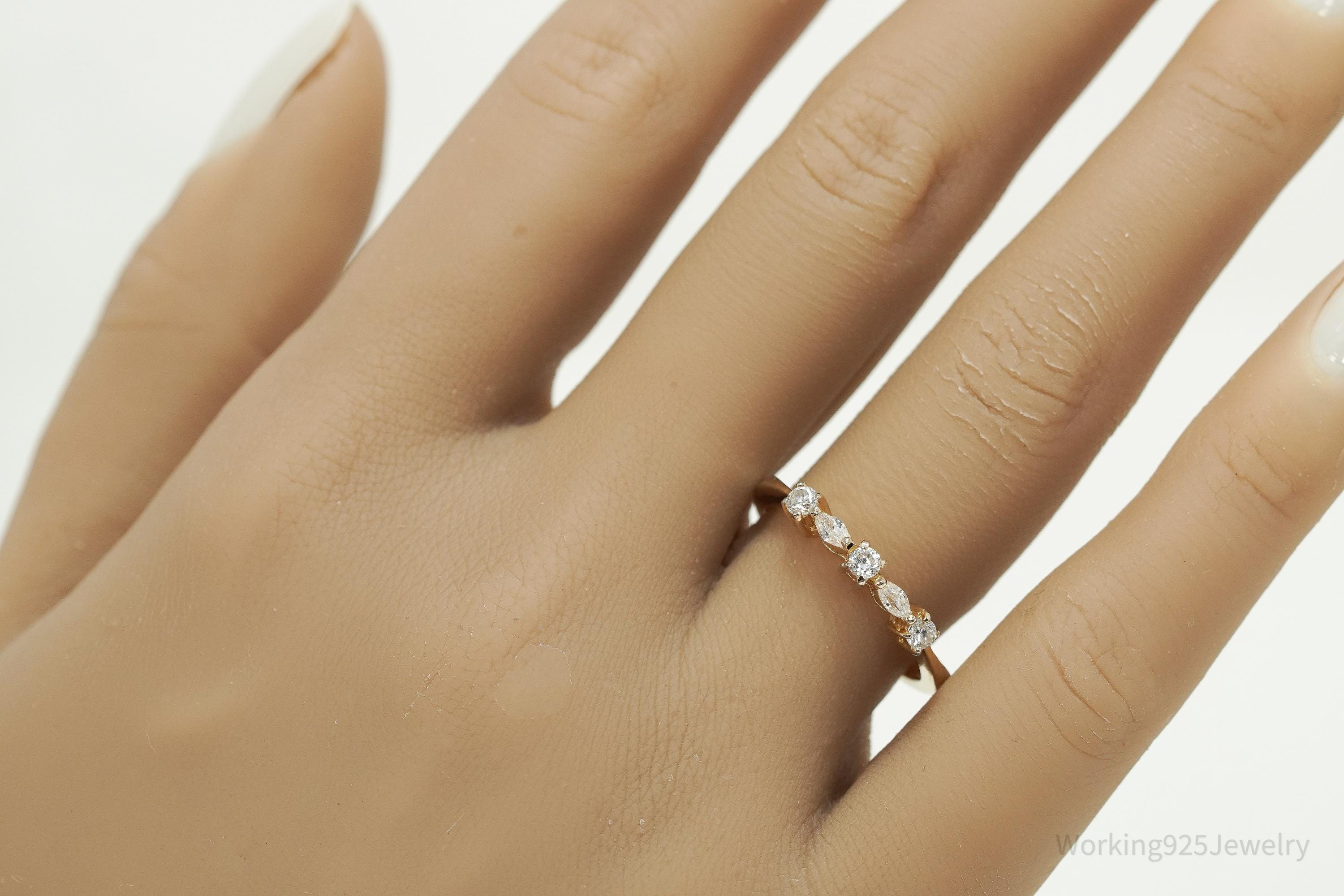 Vintage Designer FAS Cubic Zirconia Gold Vermeil Sterling Silver Ring - Size 8