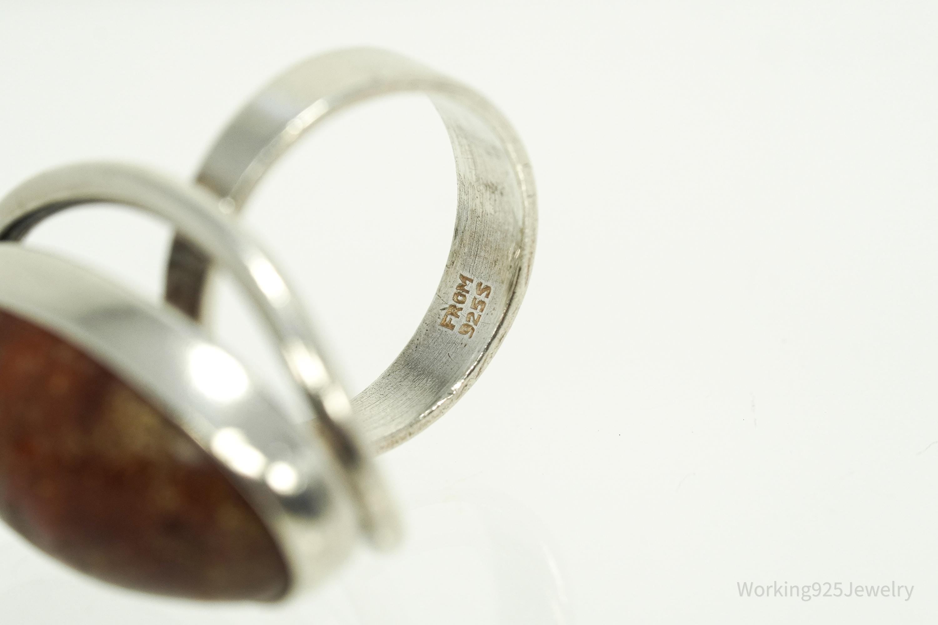 Rare Vintage 1950s Denmark Modernist Niels Erik Amber Sterling Silver Ring - Size 6.25