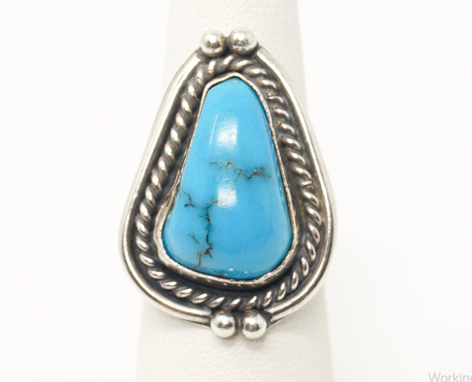 Vintage Native American Turquoise Unsigned Sterling Silver Ring - Sz 5.5