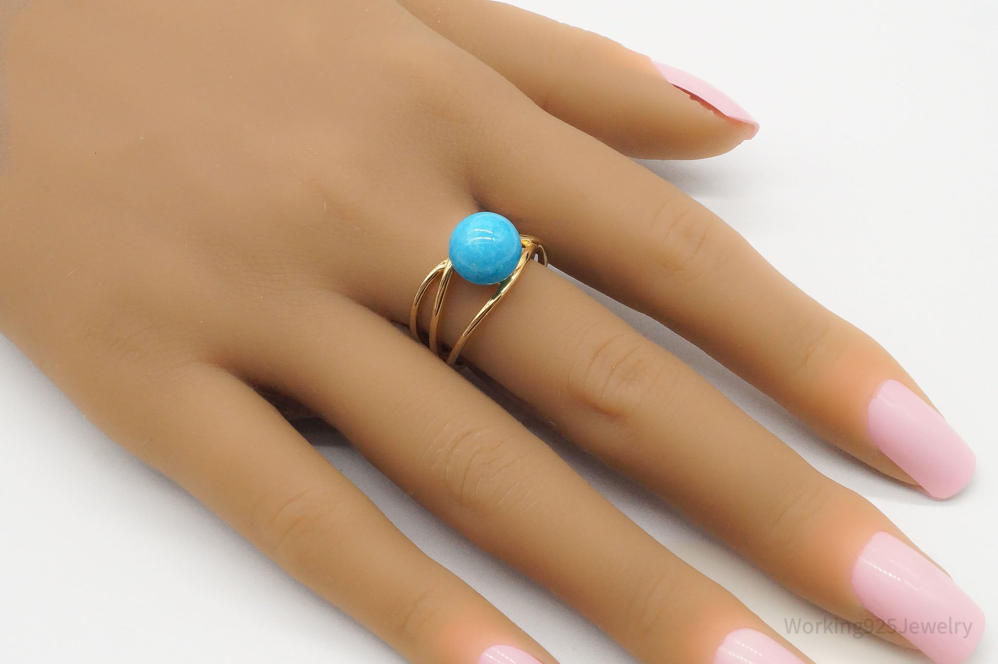 Designer TF Turquoise 18K Gold Over Sterling Silver Ring - Size 8.75