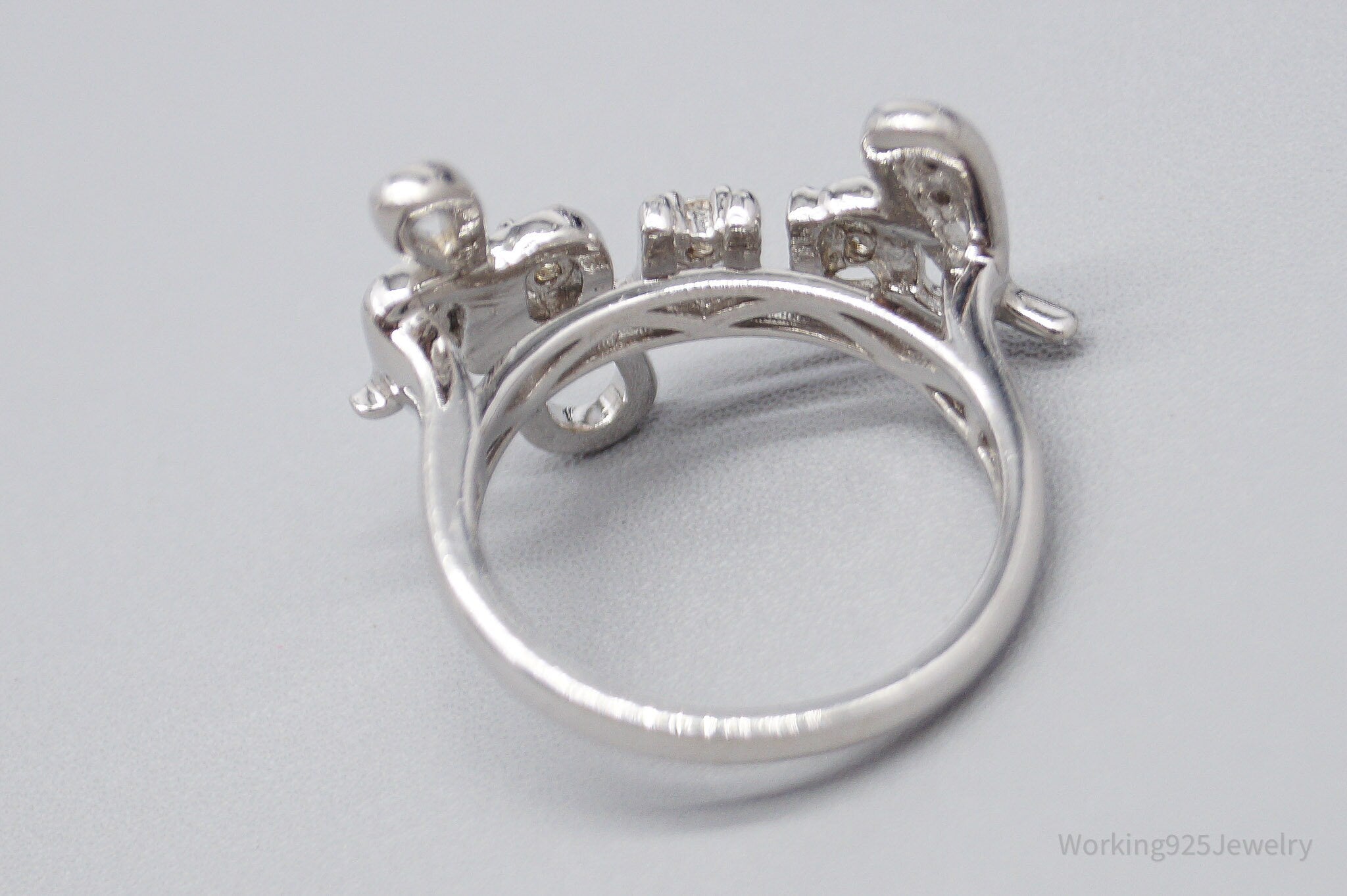 Vintage Cursive "Laugh" Cubic Zirconia Sterling Silver Ring - Size 7