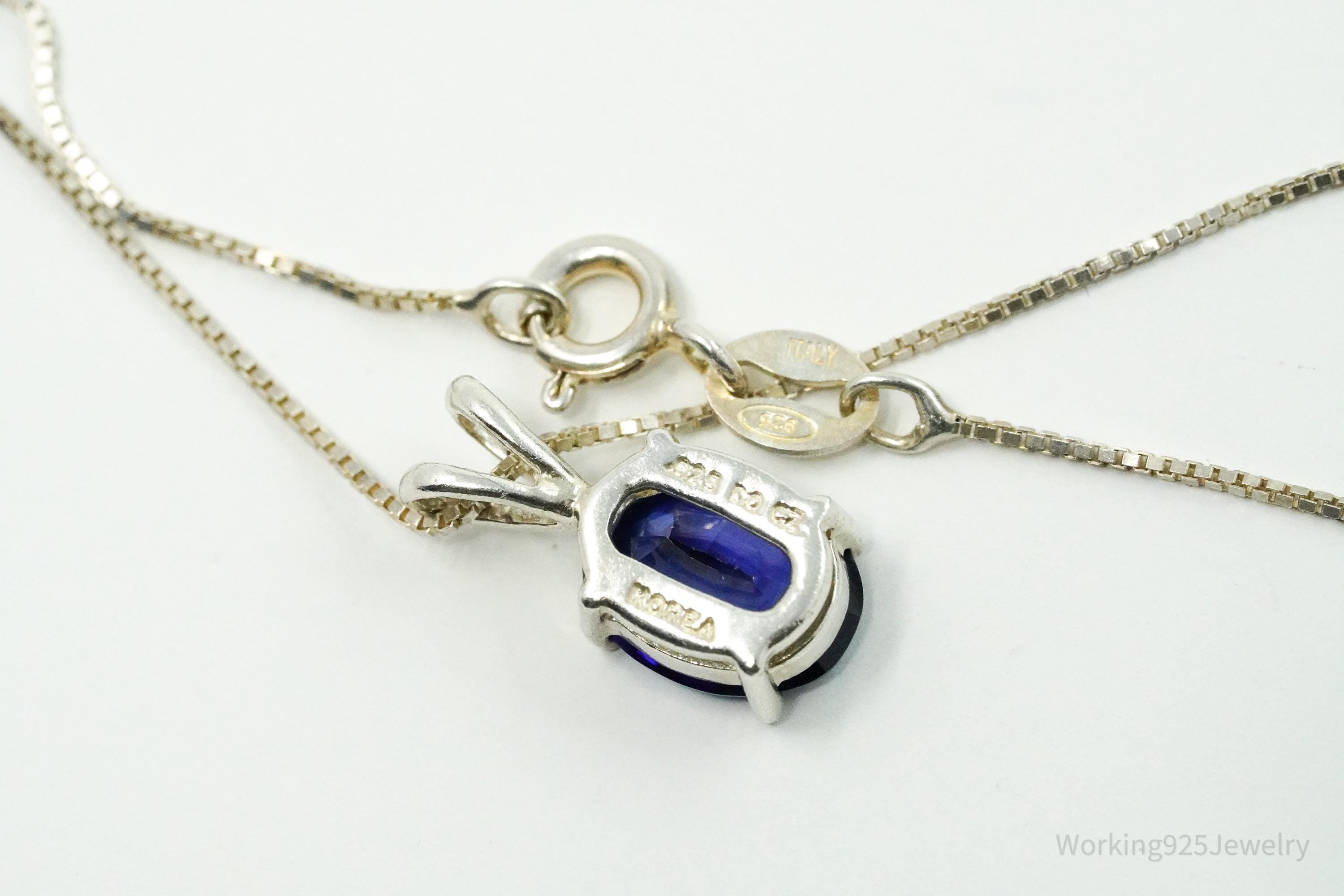 Vintage Blue Diamonique Cubic Zirconia Sterling Silver Necklace 18"