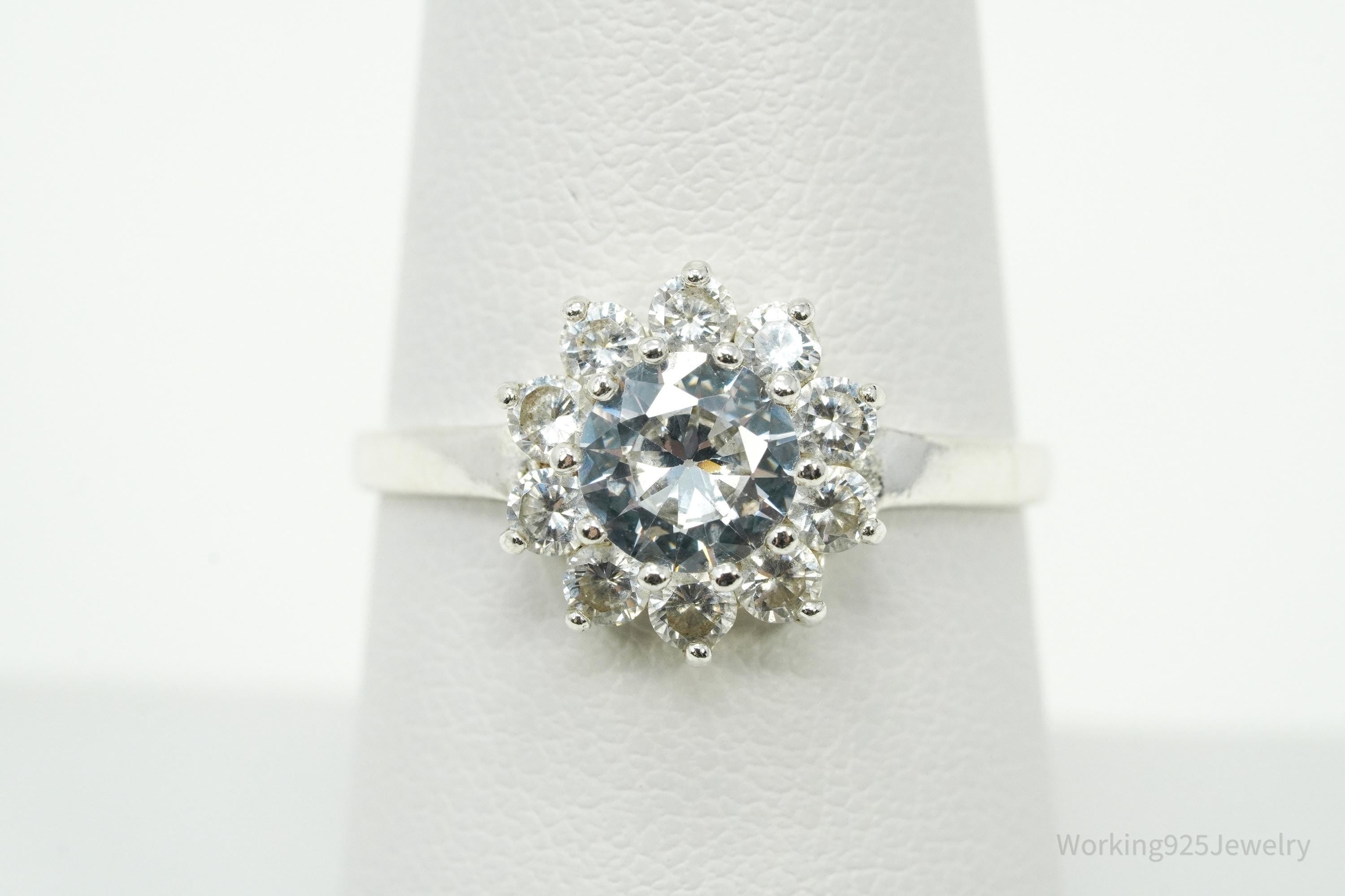 Designer Ste Bee Cubic Zirconia Flower Sterling Silver Ring Size 7.75