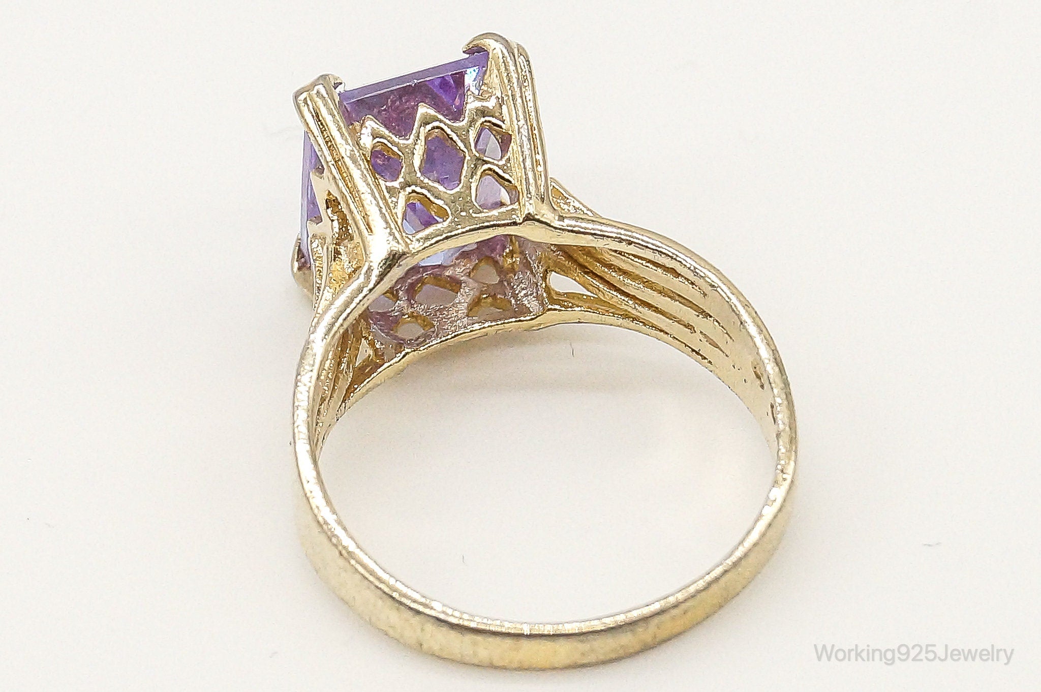 Vintage Purple & White Cubic Zirconia Gold Vermeil Sterling Silver Ring - Size 6