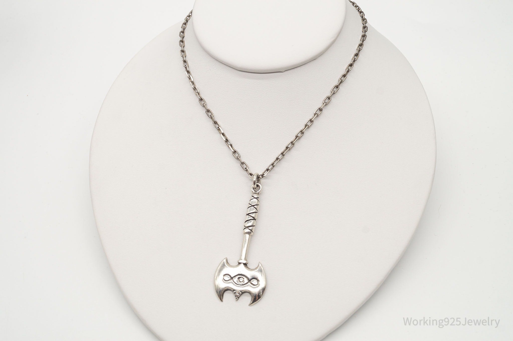 Vintage Large Battle Axe Sterling Silver Necklace