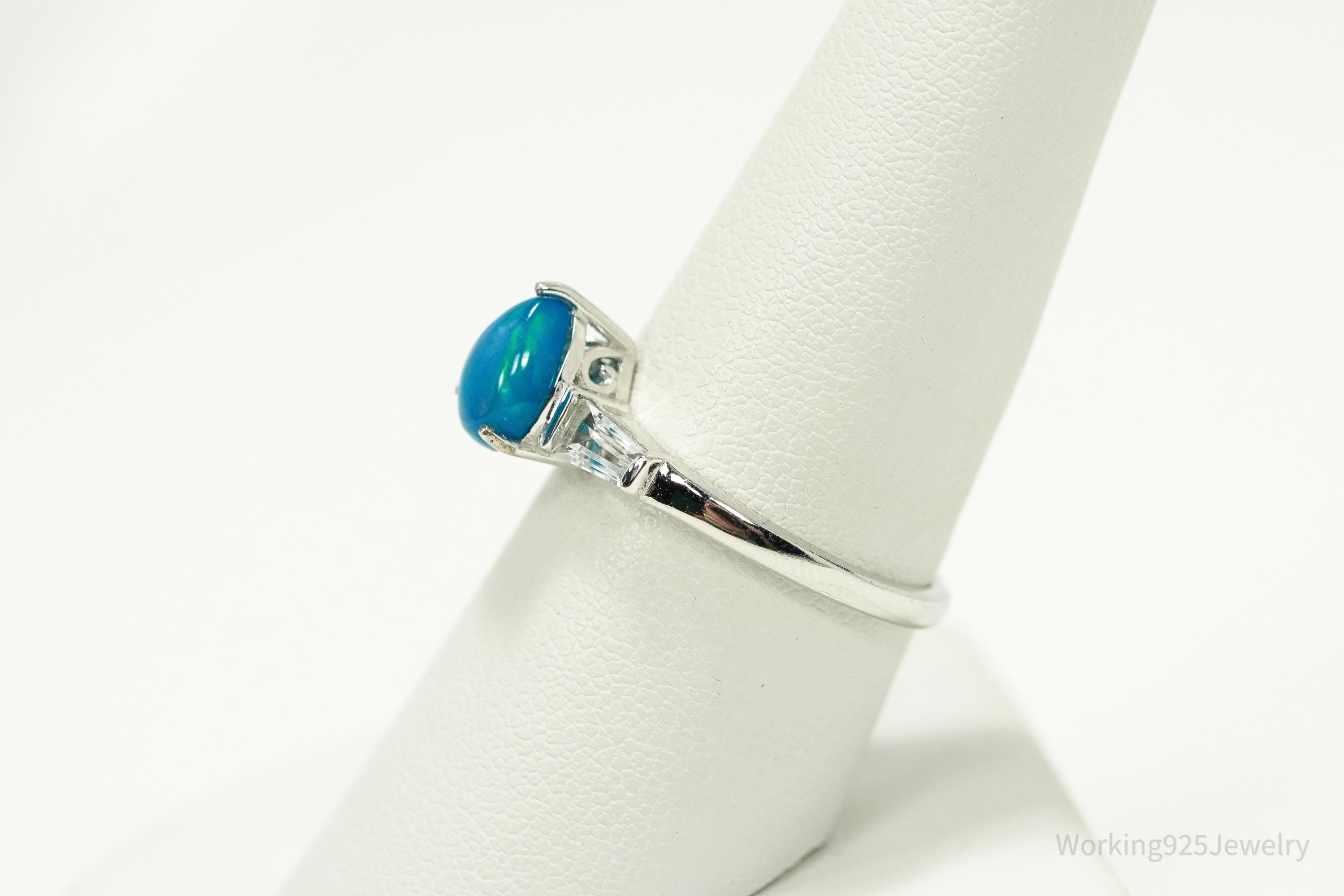 D'Joy Blue Opal & Cubic Zirconia Sterling Silver Ring - Size 8.25