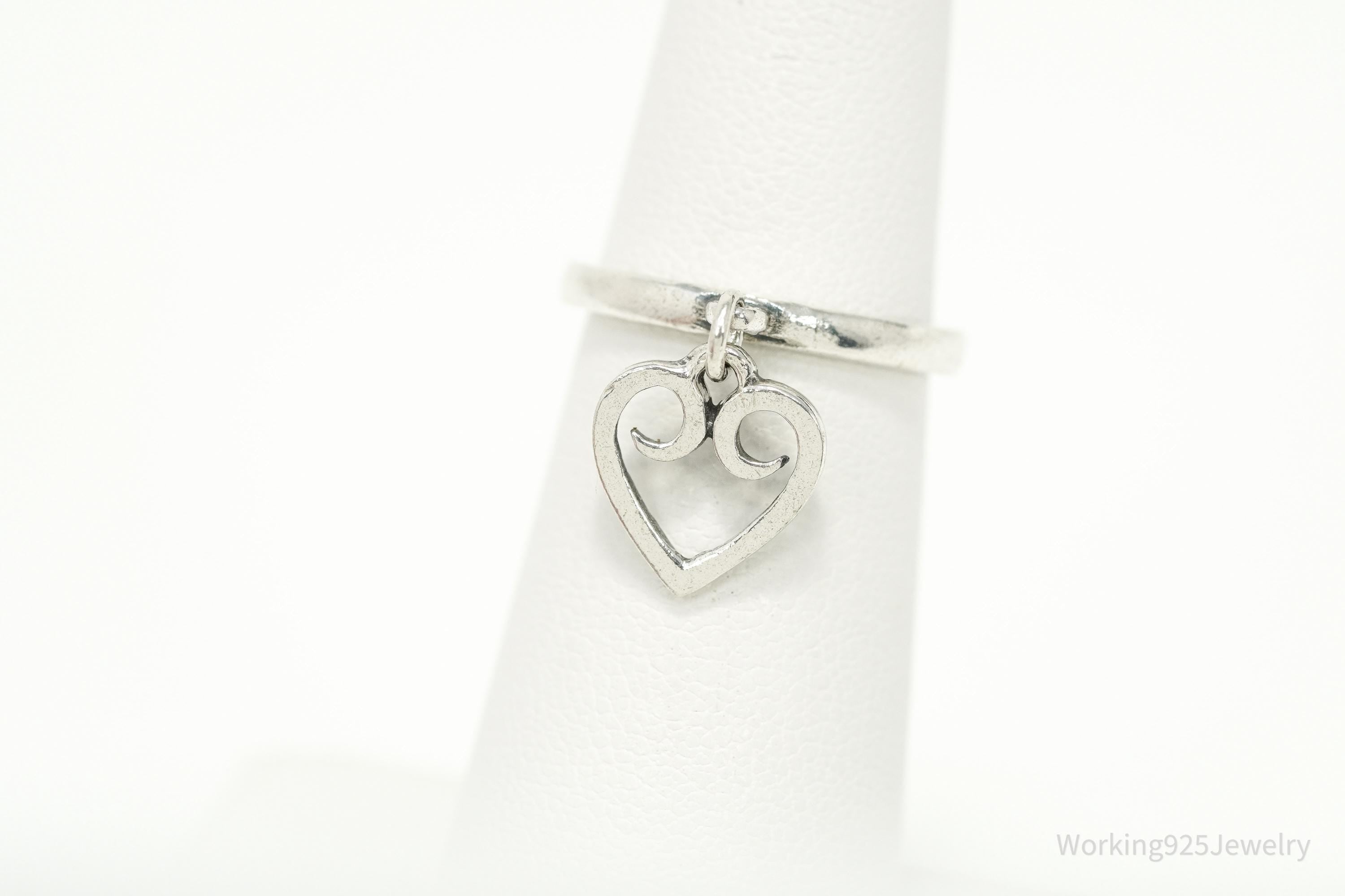 RARE Vintage JAMES AVERY Retired Scrolled Heart Charm Sterling Silver Ring Size 4.25
