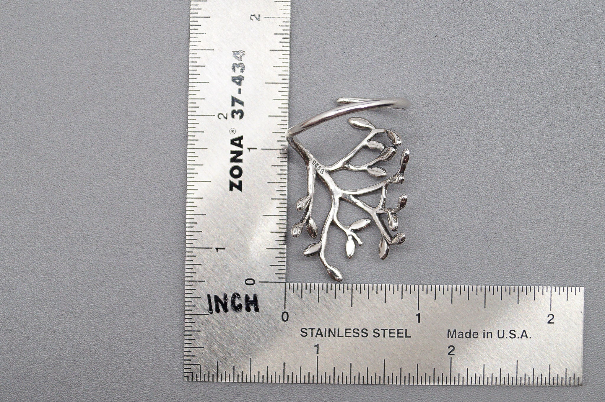 Vintage Tree Sterling Silver & Enamel Wrap Ring - Size 10.15 Adjustable