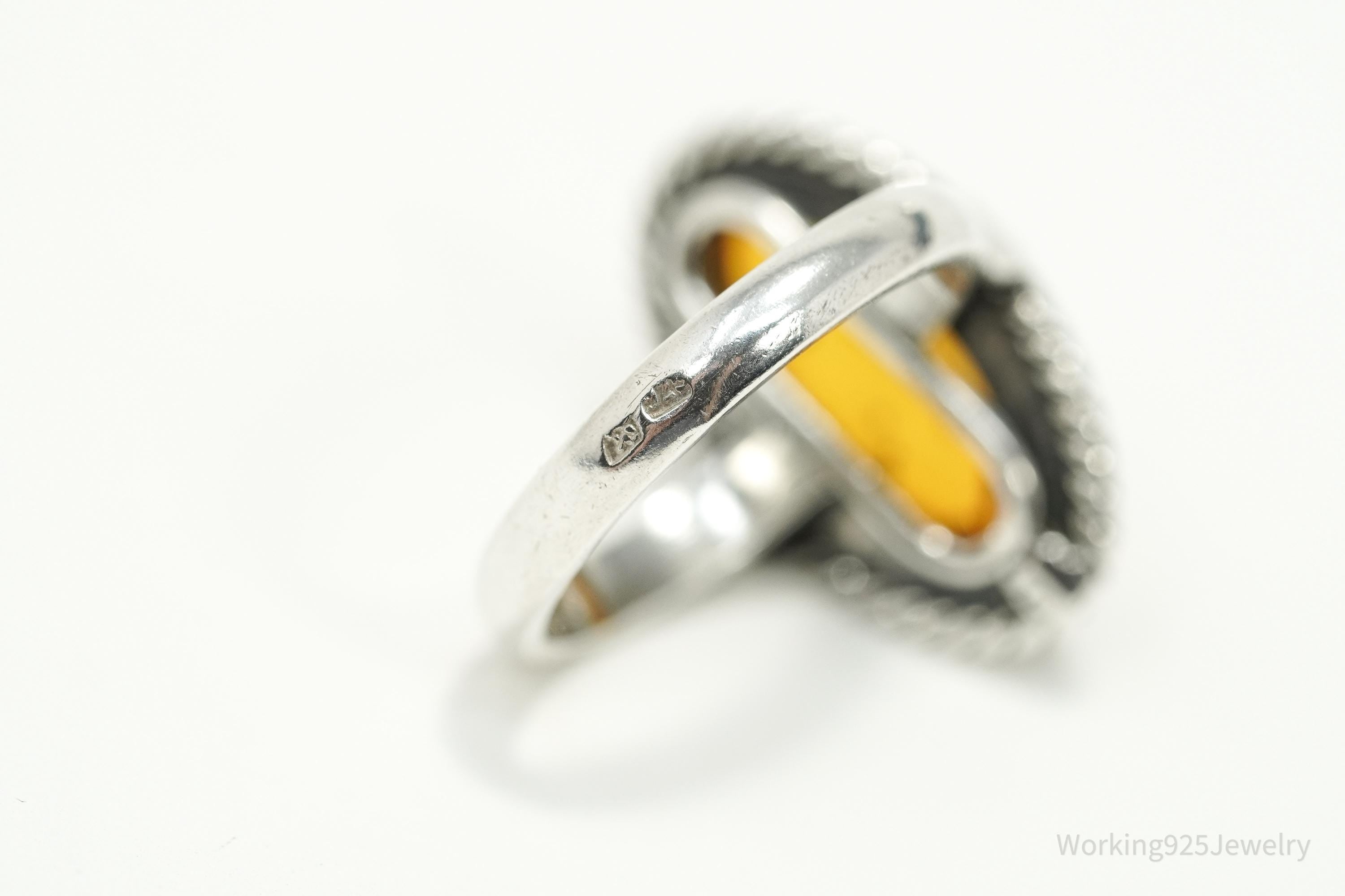 Vintage Amber Sterling Silver Ring - Size 5.75