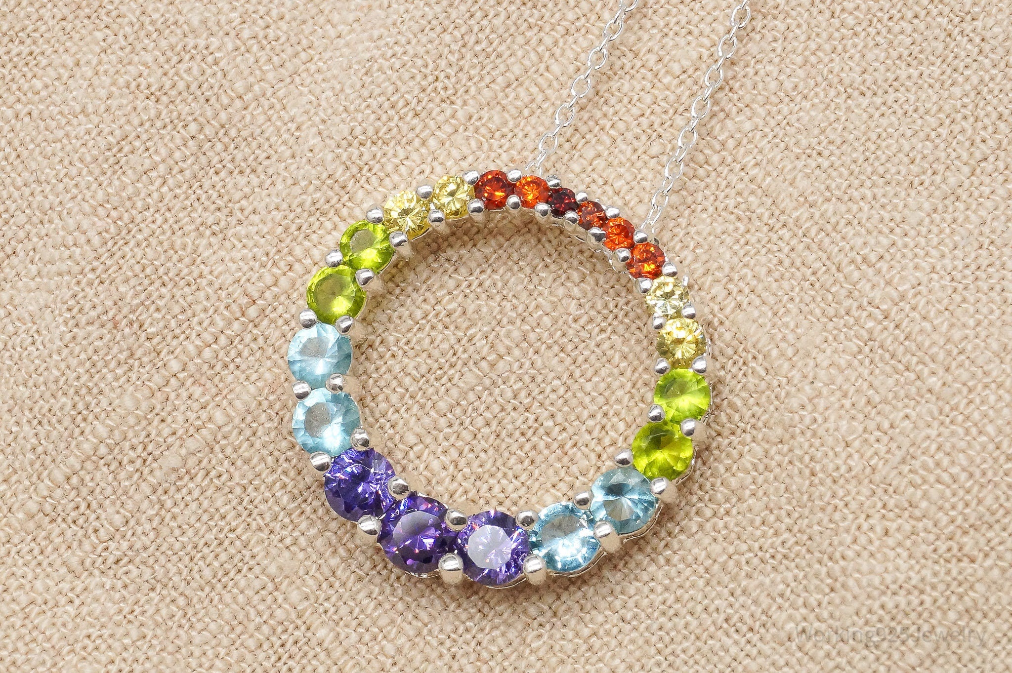 Vintage Multi Gemstone Sterling Silver Necklace - 18"