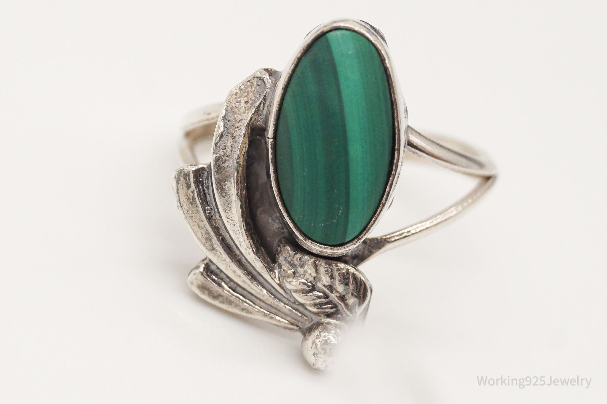 Vintage Native American Malachite Silver Ring - Size 5.25