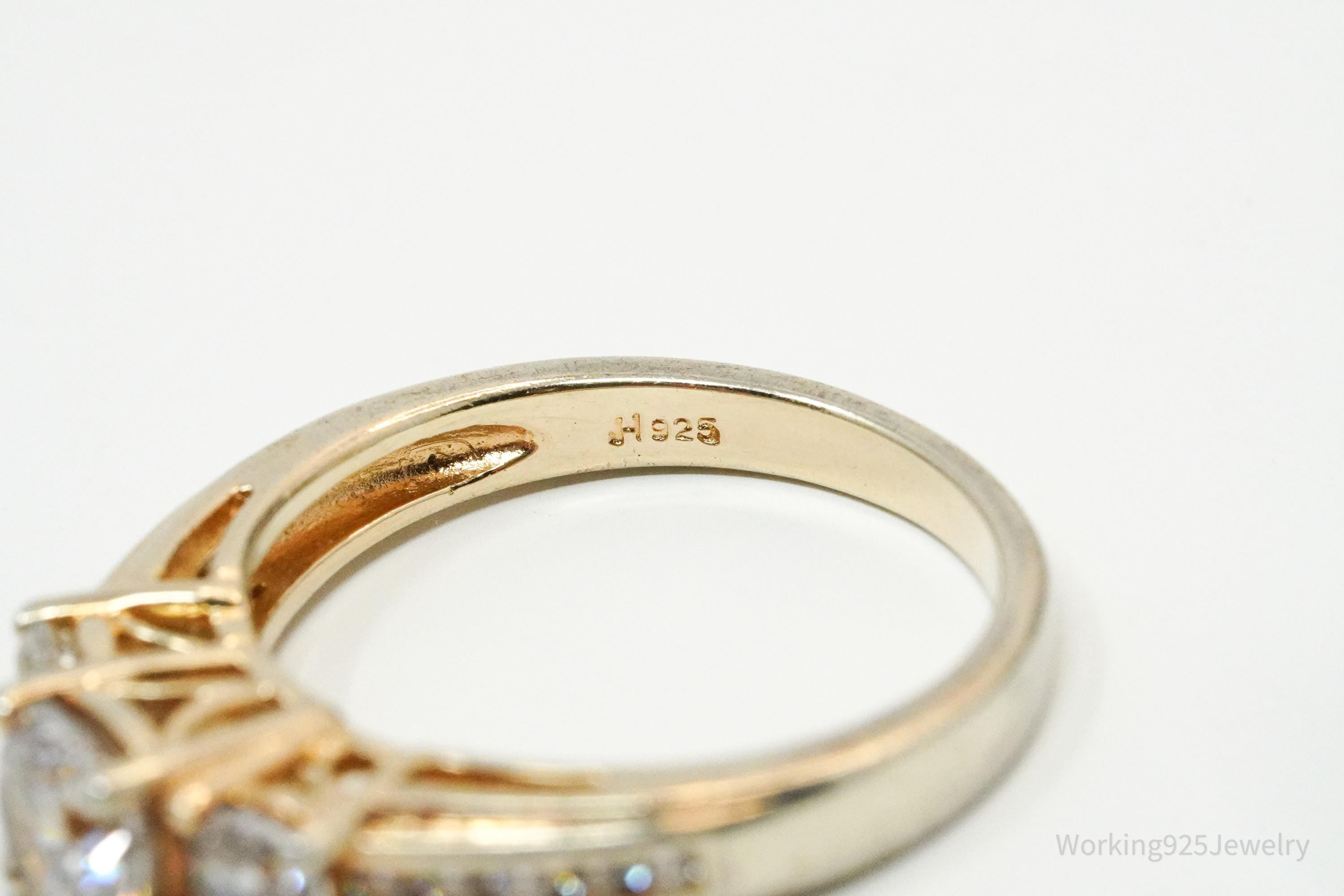 Vintage Cubic Zirconia Gold Vermeil Sterling Silver Ring - Size 6.75