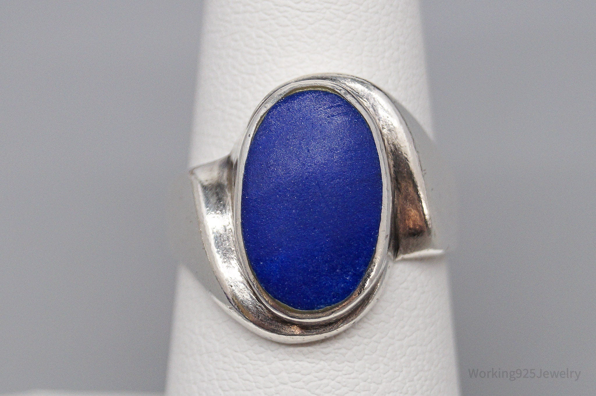 Vintage Lapis Lazuli Modernist Style Sterling Silver Ring - Size 6.5