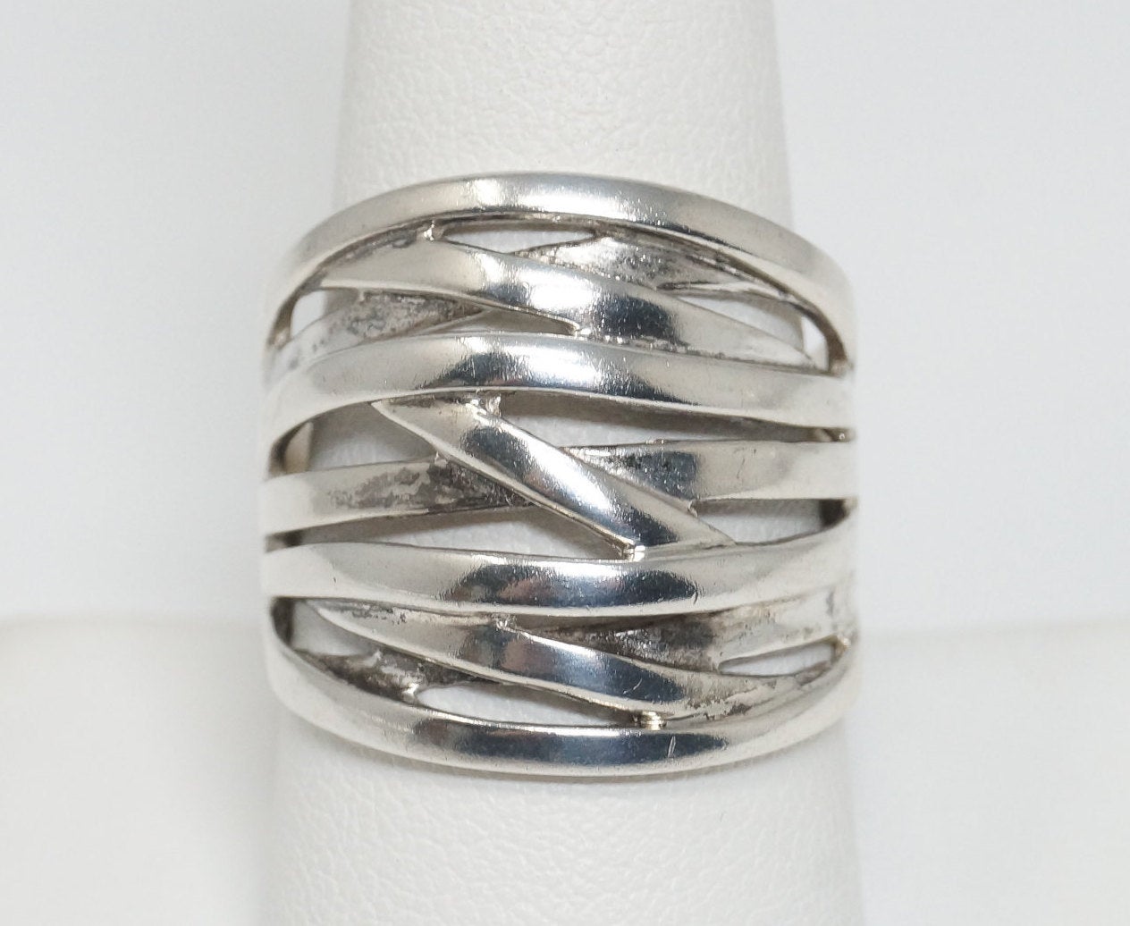 Vintage Modern Weave Sterling Silver Band Ring - Size 9.5