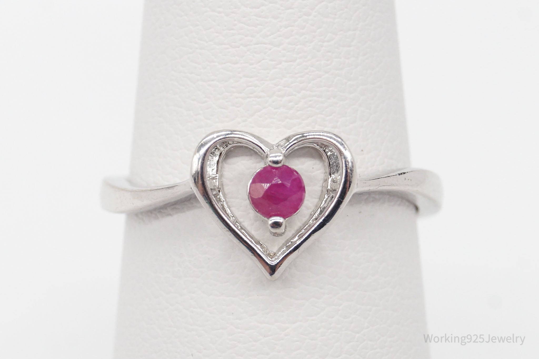 Vintage Ross Simons Ruby Heart Sterling Silver Ring - Size 7