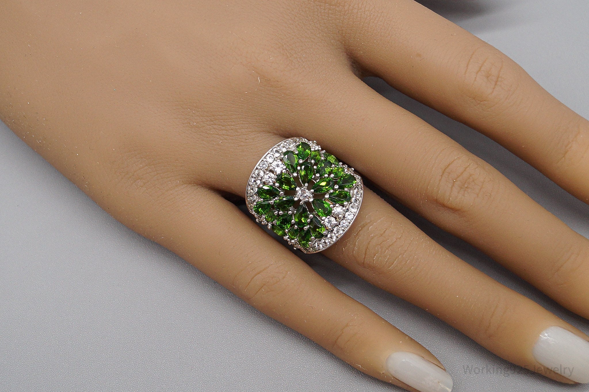JTV's HT Green Chrome Diopside White Zircon Sterling Silver Ring - Size 6.25