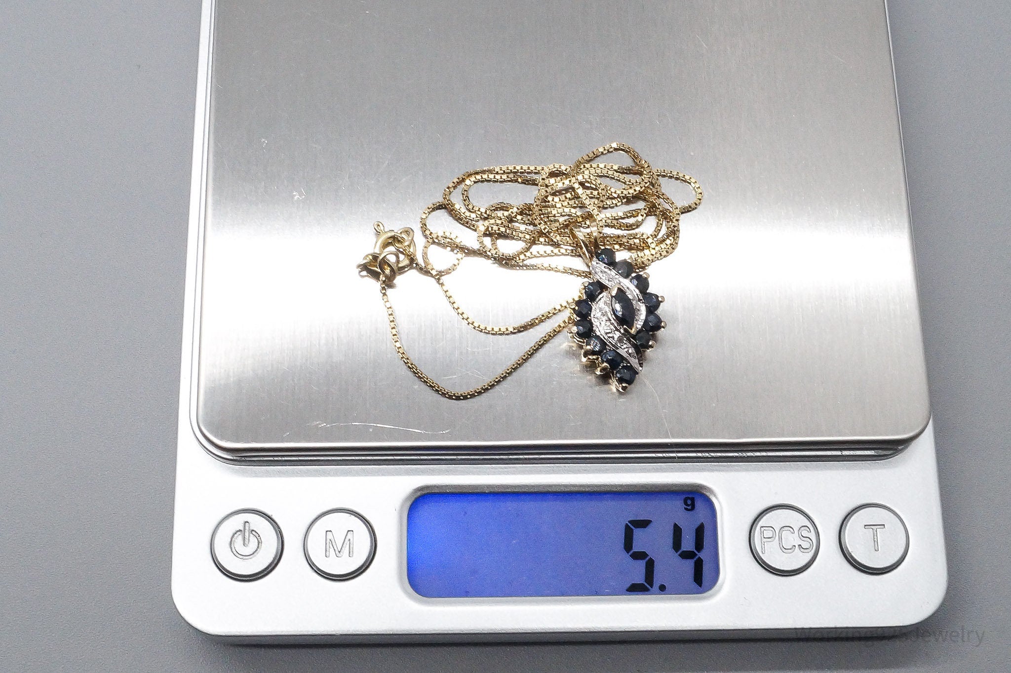 VTG Ross Simons Sapphires 4 Diamond Gold Vermeil Sterling Silver Necklace 24"