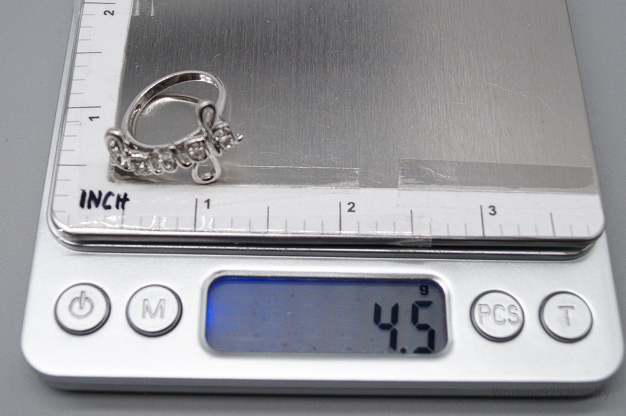 Vintage Cursive "Laugh" Cubic Zirconia Sterling Silver Ring - Size 7