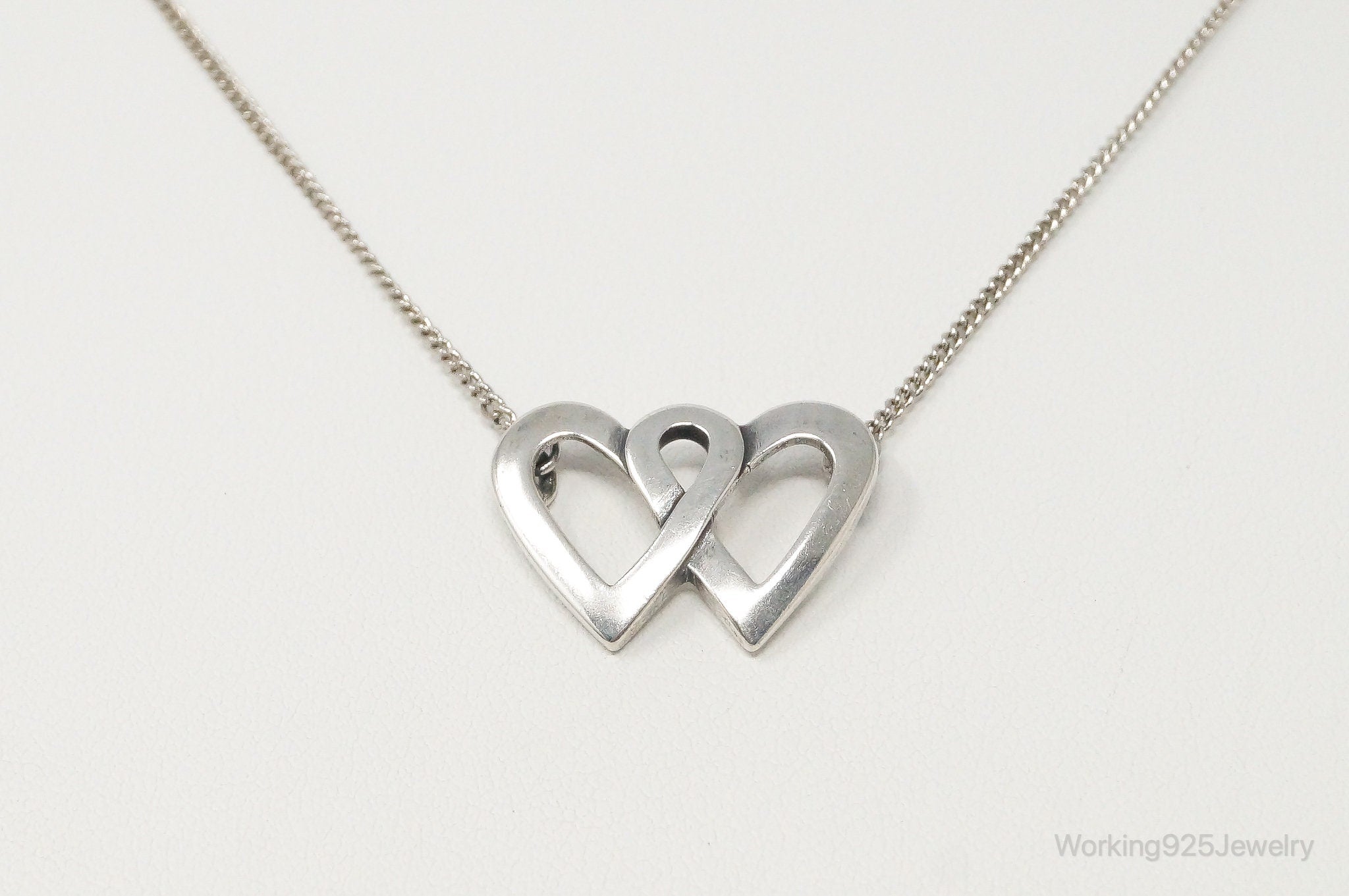 Vintage Linked Open Hearts Sterling Silver Necklace