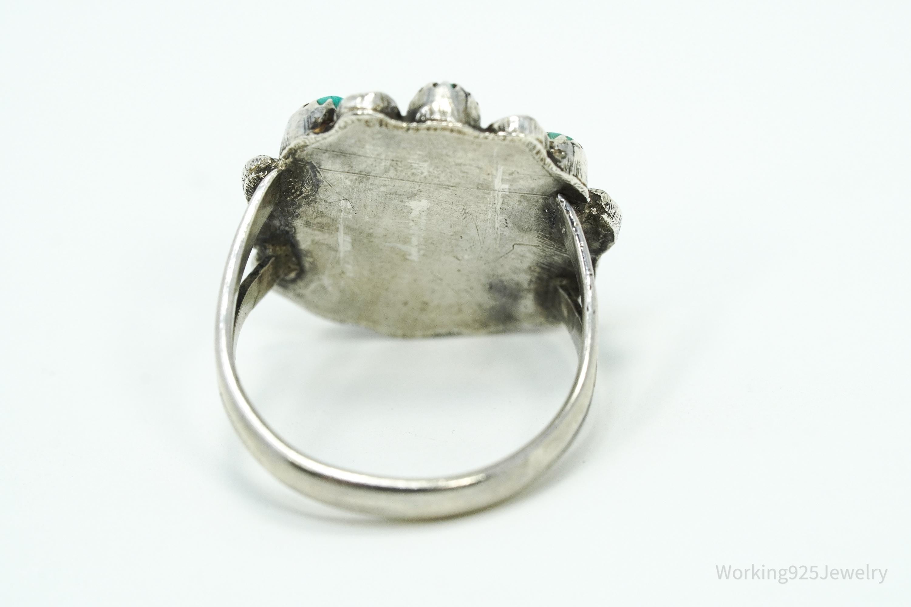 Vintage Native American Turquoise Unsigned Silver Ring - Size 6