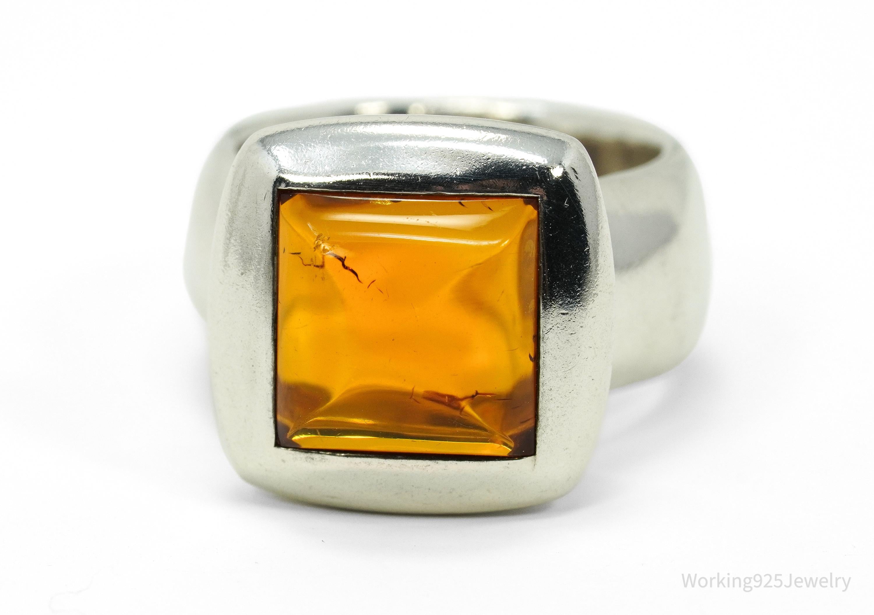 Vintage Joseph Esposito Sig Amber Sterling Silver Ring - Size 6