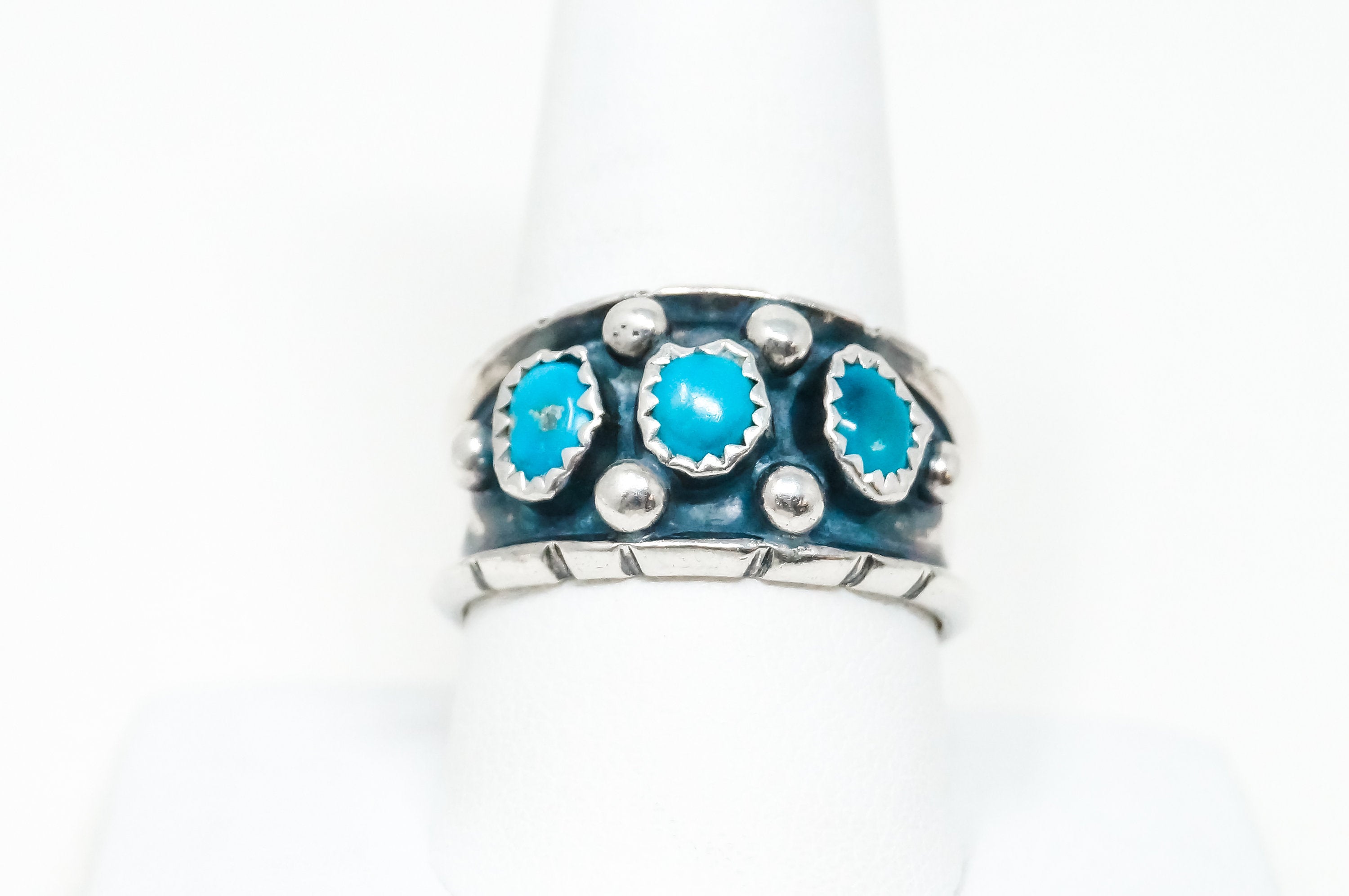 Vintage Native American Navajo Rose Castillo Turquoise Sterling Ring Sz 9.75