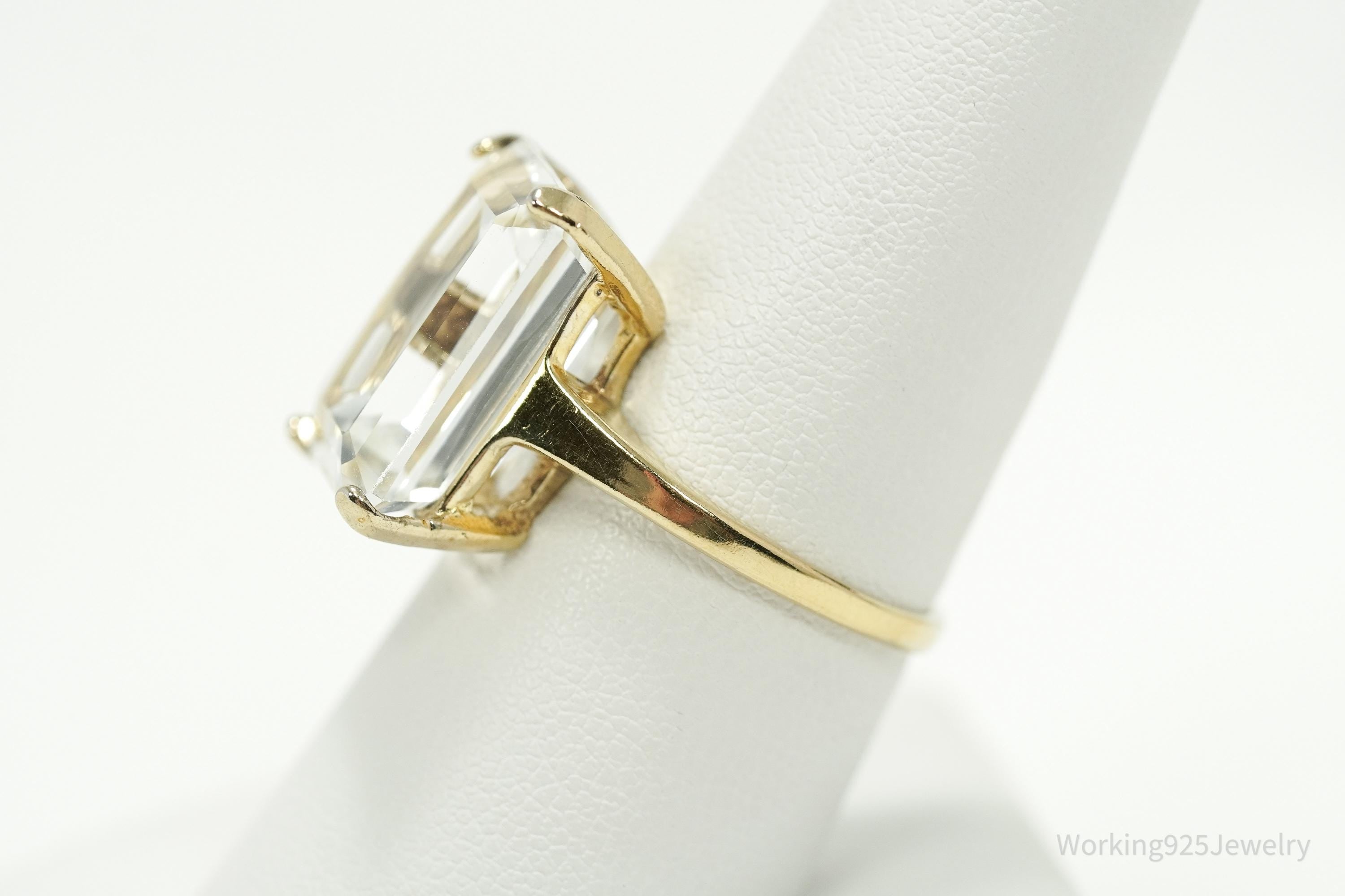 Vintage UTC Large Cubic Zirconia Gold Vermeil Sterling Silver Ring - Size 8
