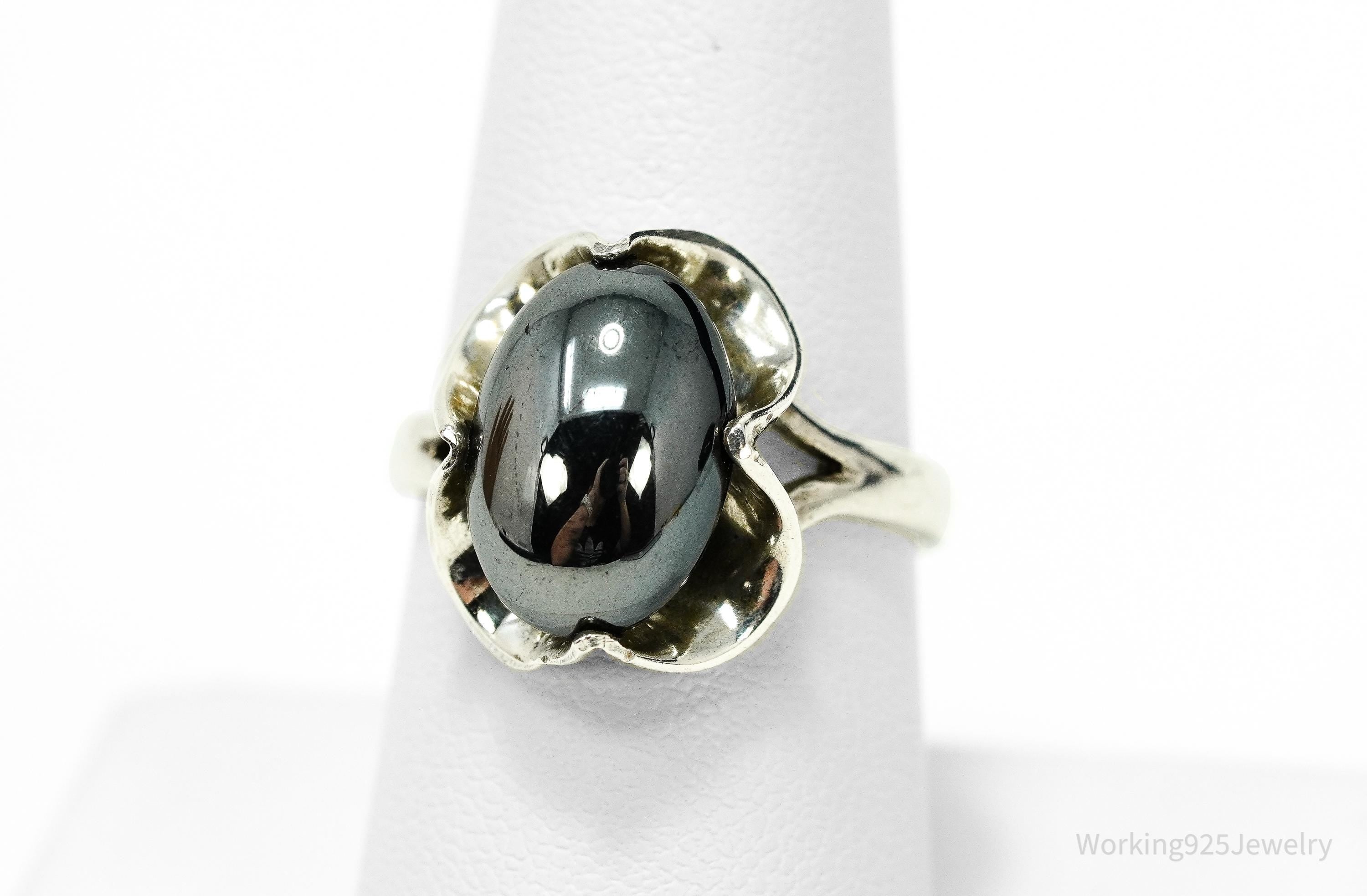 Vintage Hematite Sterling Silver Ring - Size 8