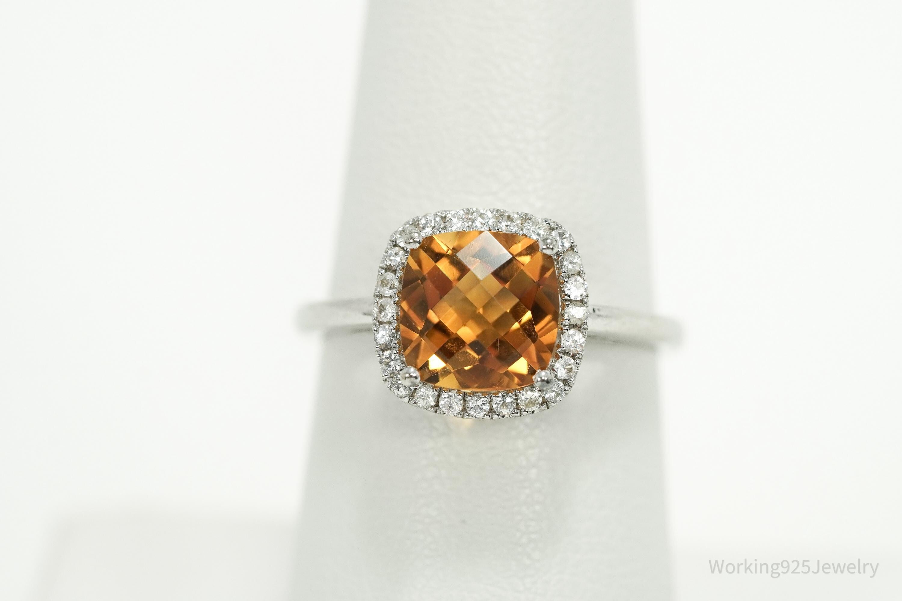 Vintage Citrine & Cubic Zirconia Sterling Silver Ring Size 7