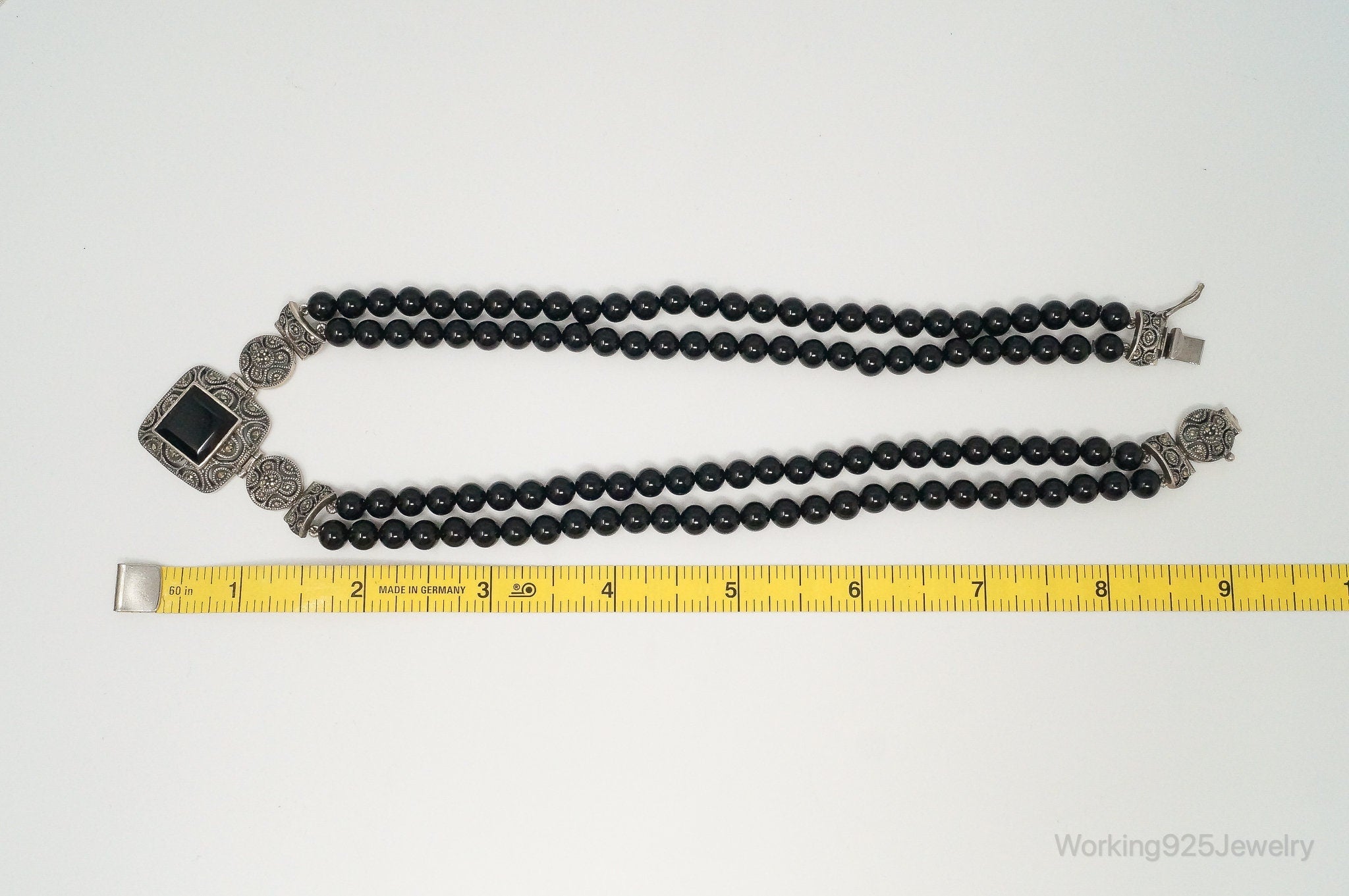 Vintage Designer Judith Jack Black Onyx Marcasite Sterling Silver Necklace