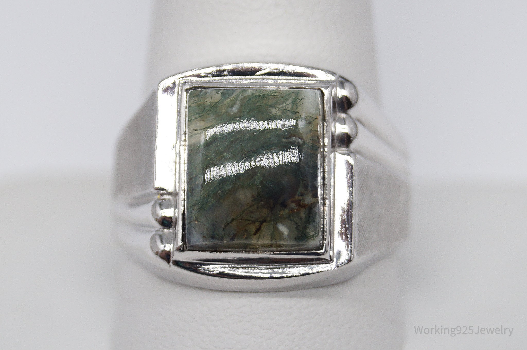 Vintage Vargas Mfg. Co. Moss Agate Sterling Silver Ring - Size 10.75
