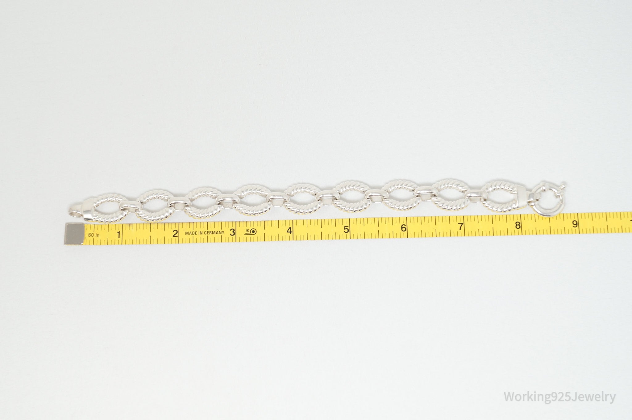 Vintage Designer ASJ Mauritius Art Deco Cable Cord Sterling Silver Bracelet
