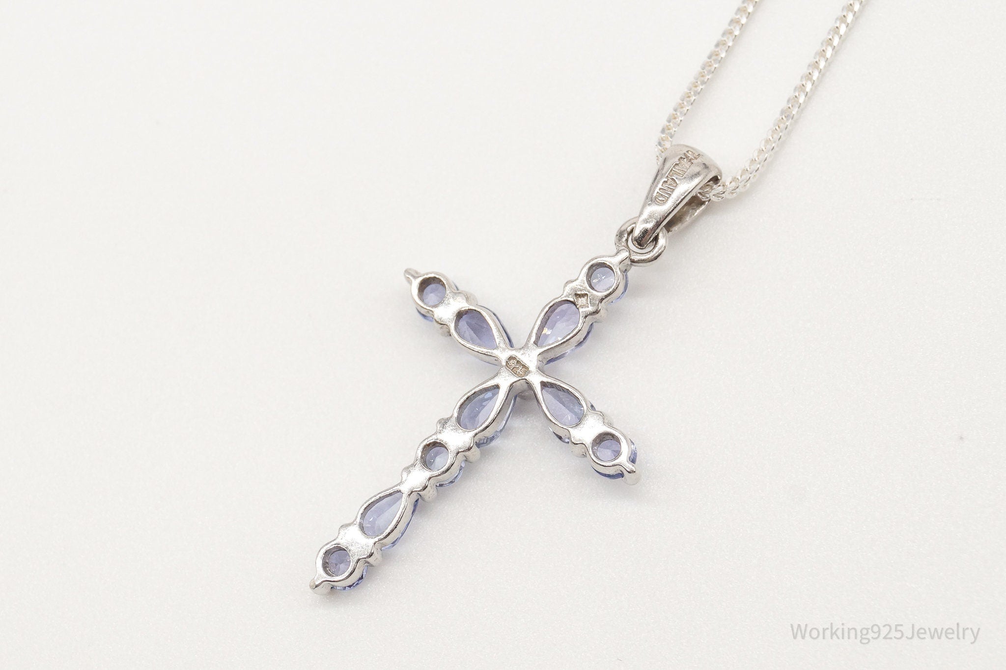 Vintage Iolite Cross Sterling Silver Necklace