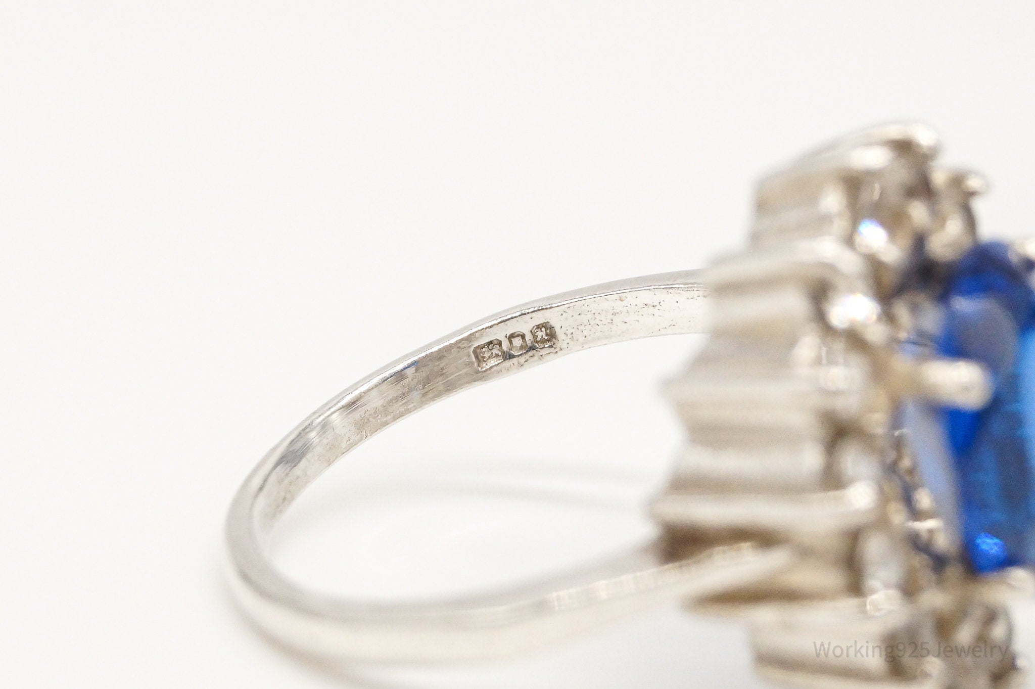 Vintage Dark Blue Topaz Birmingham Sterling Silver Ring - Size 6.5